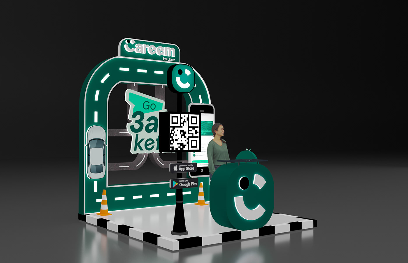 Careem Uber car taxi app booth Exhibition Design  Stand 3D expo