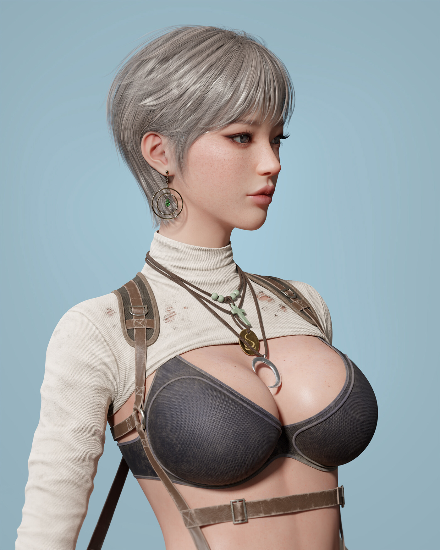 girls Gun Sniper asian modeling modeling 3d white hair 3D 3D Character