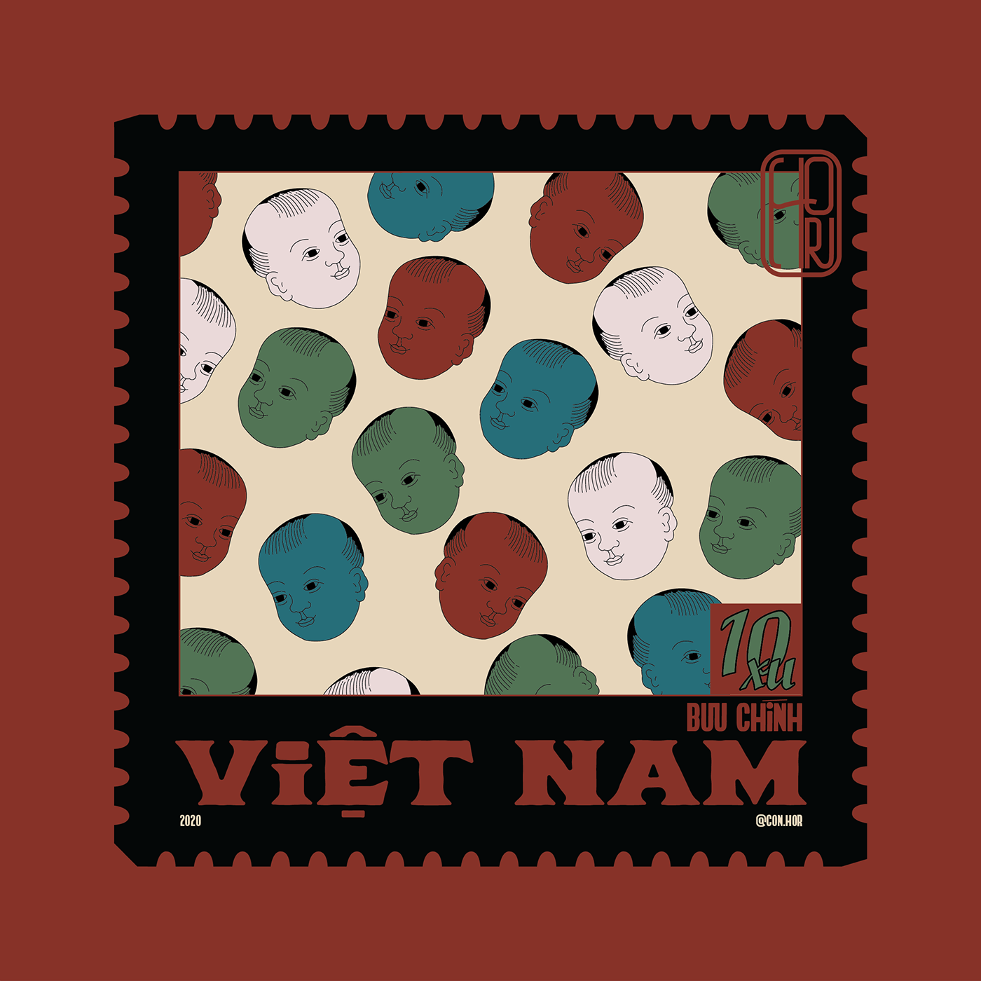 Ancient art asian dong ho graphic history stamp tradition viet nam vietnam