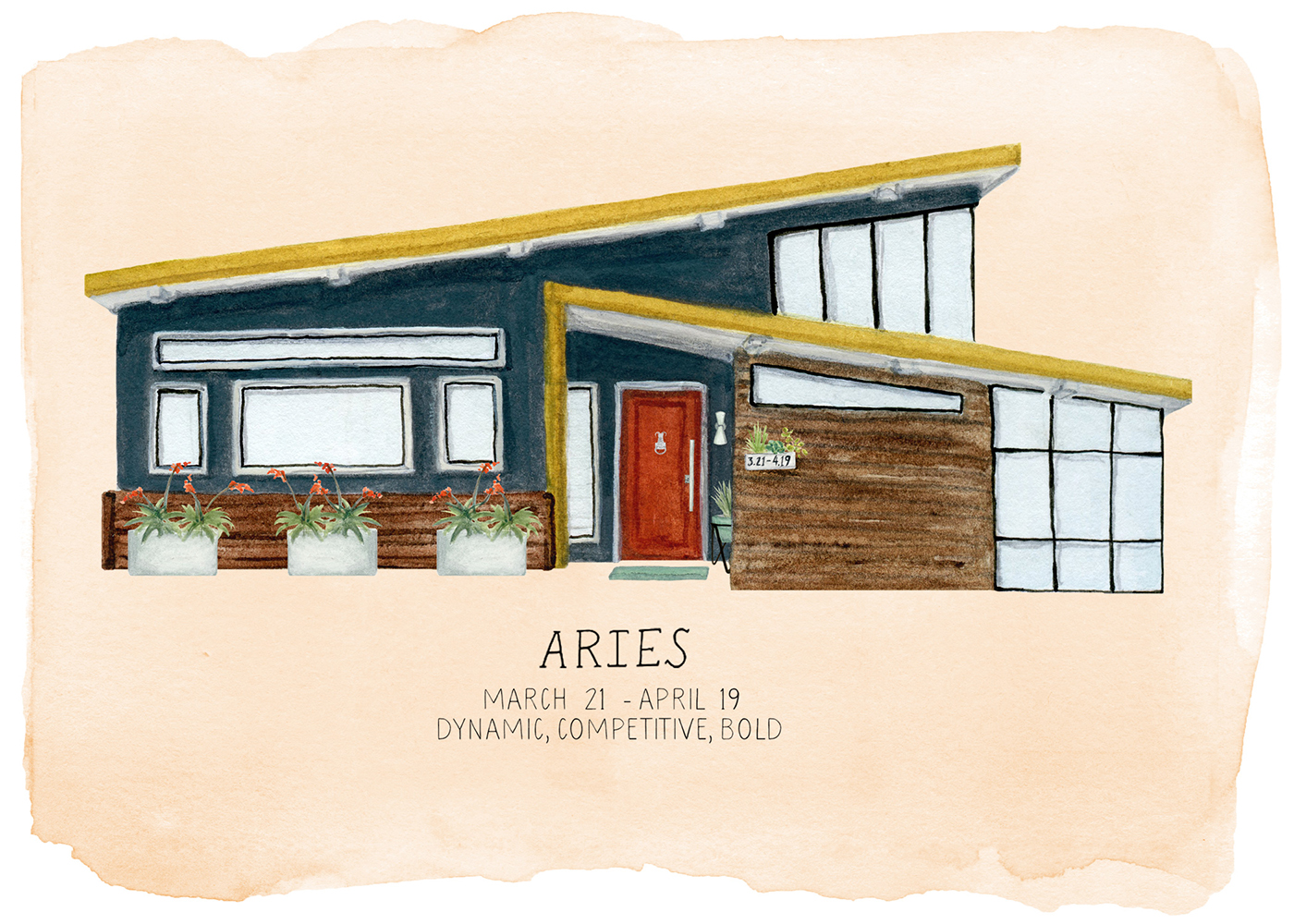 watercolor architecture illustration Astrology zodiac houses