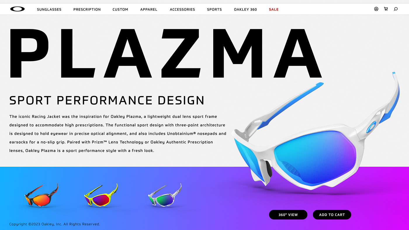 oakley Rive Plazma plasma Sunglasses product design  UI/UX user interface Website Industrial Deisgn