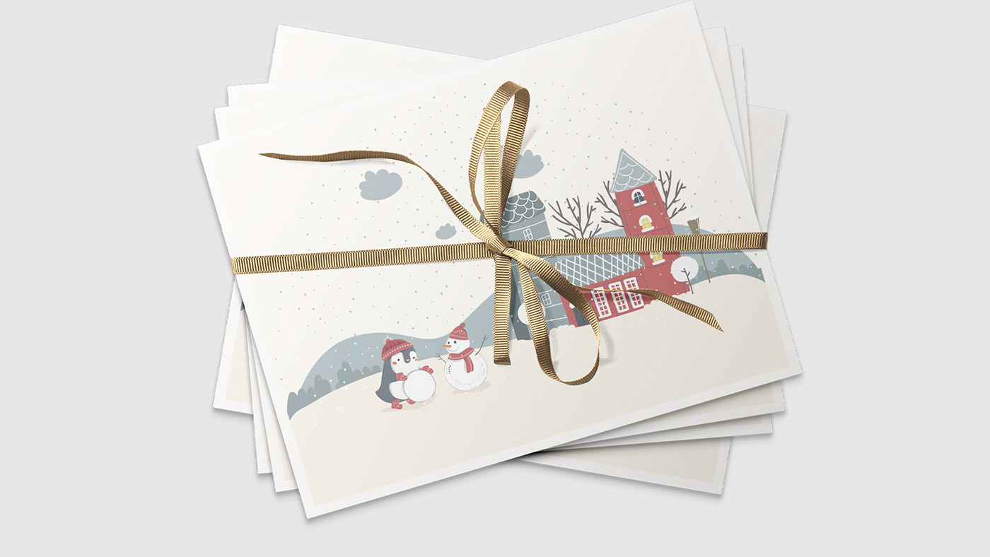 postcard ILLUSTRATION  penguin Merry Christmas happy new year winter