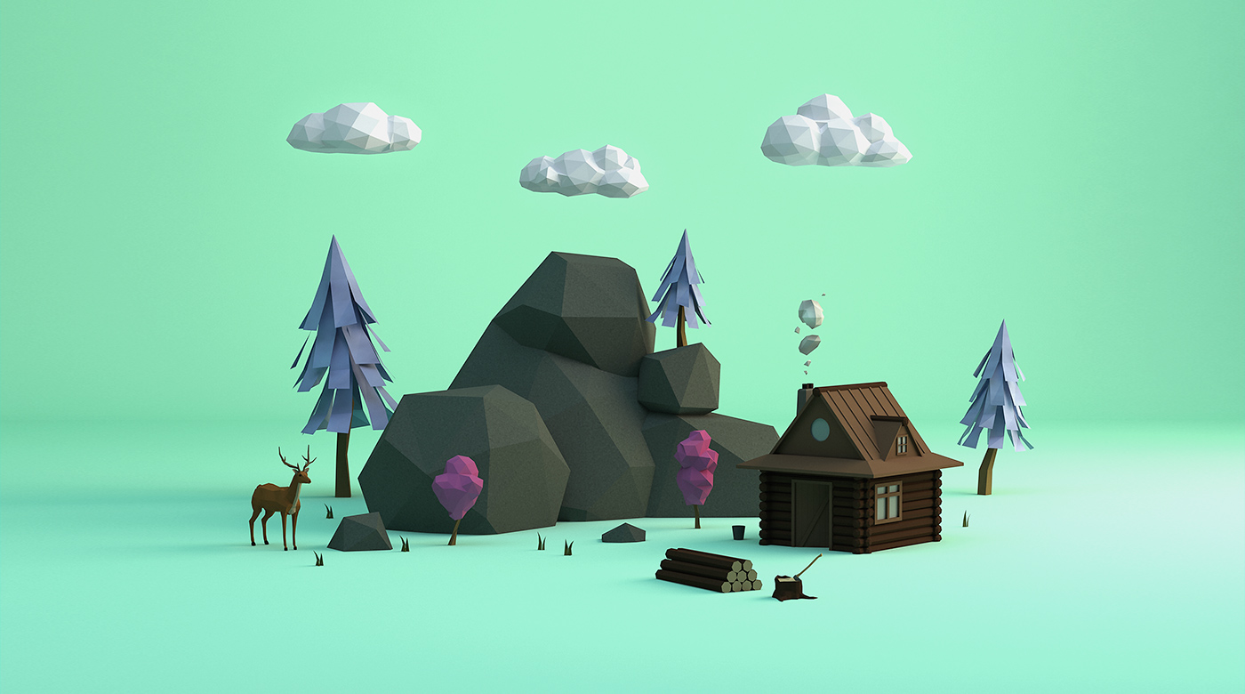 Low Poly forest festival summer ball Event trees c4d branding  design