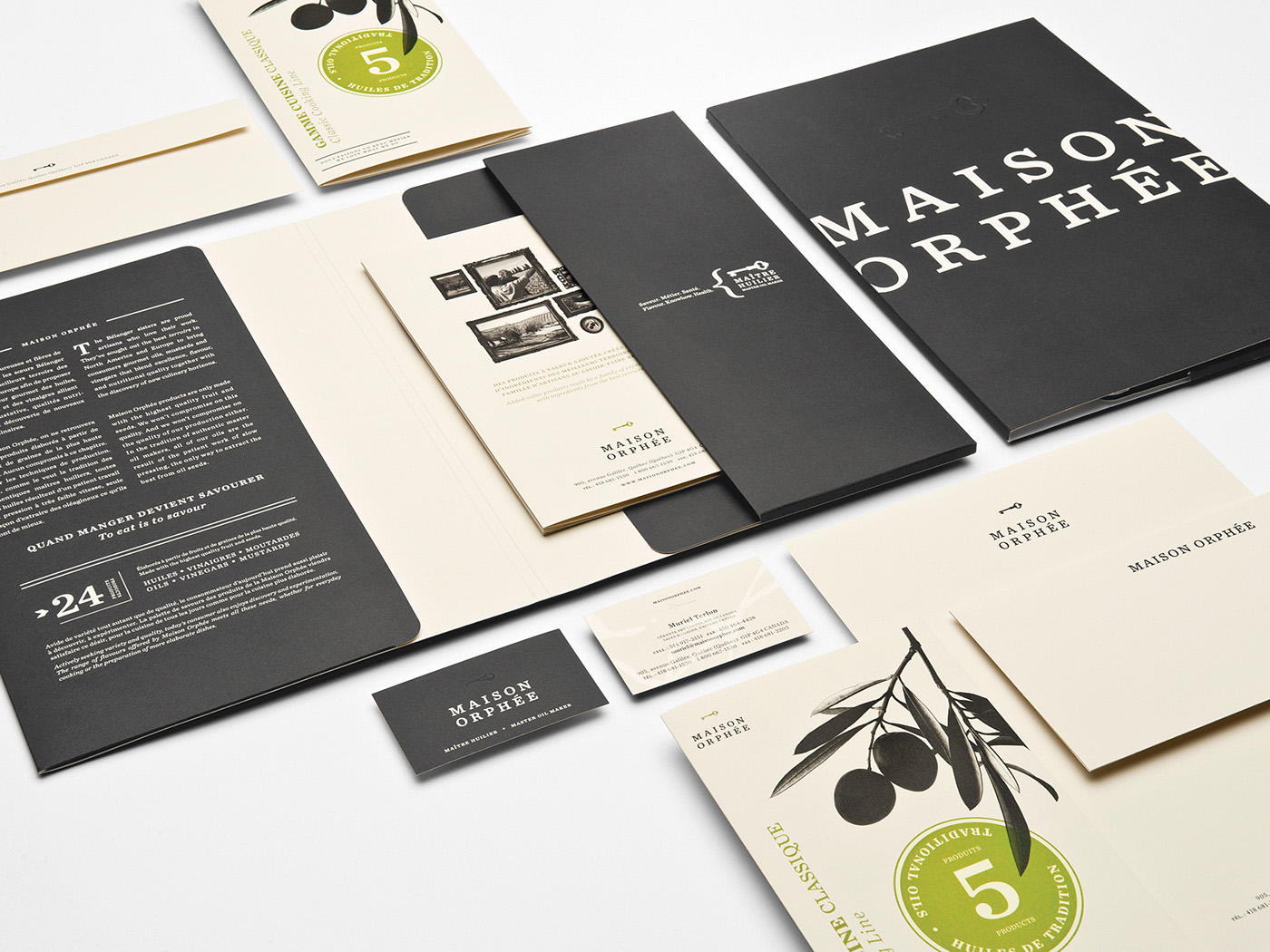 collateral material Food  Retail visual identity maison orphée oil gourmet nutrition