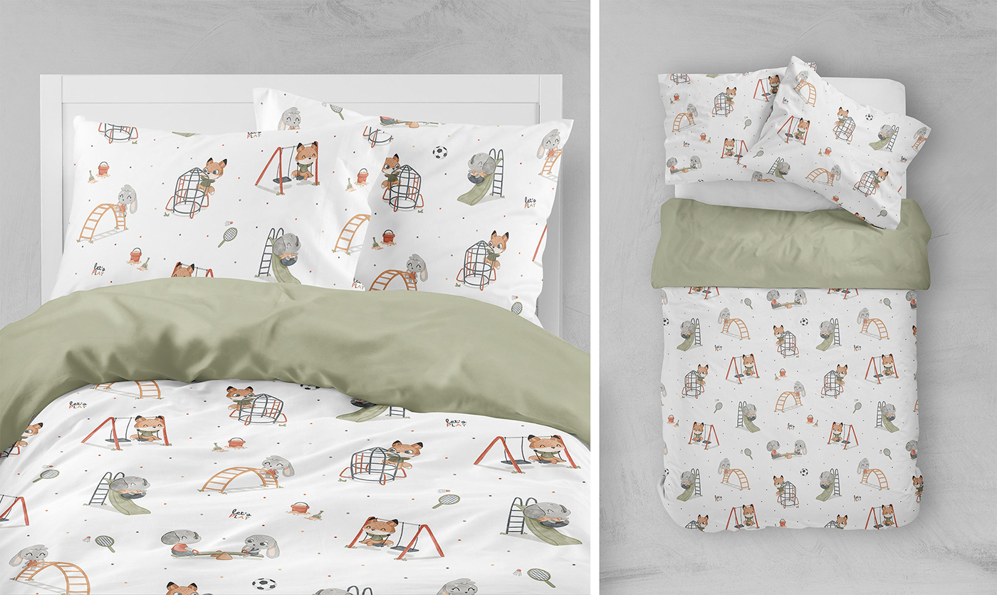bedding children children pattern fabric FOX nursery pattern Playground textile textile pattern