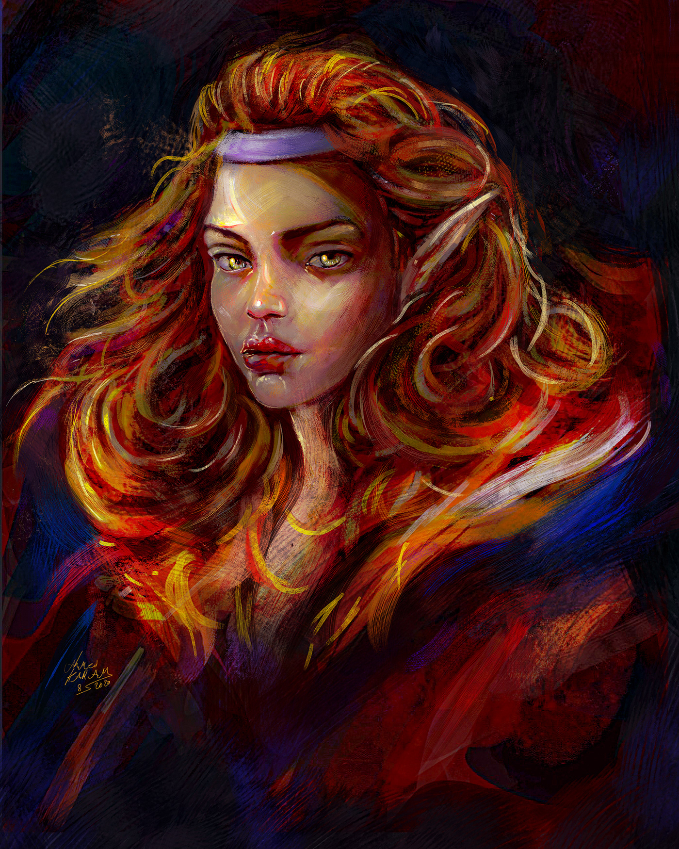 character design. concept art digital painting Drawing  elfe fantasy fire girl painting   portrait