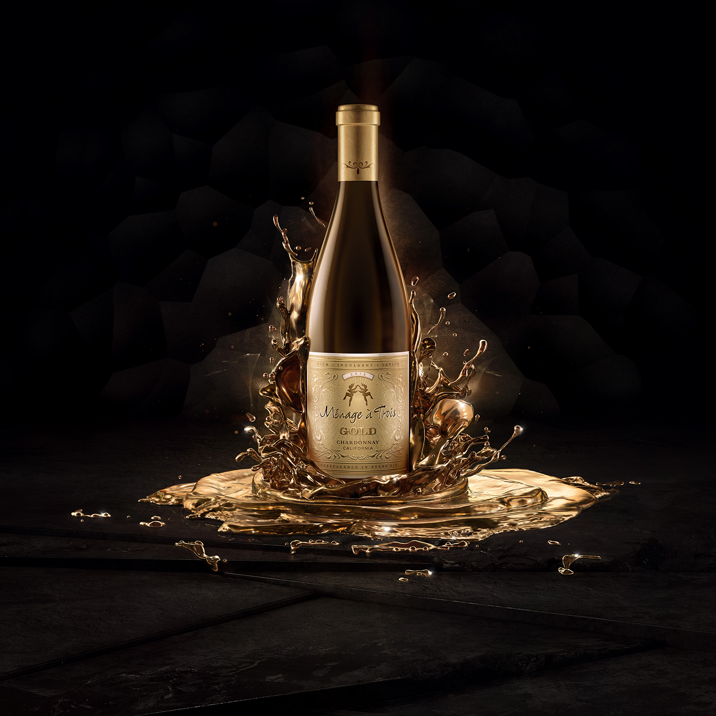 3D modeling CG CGI wine gold Liquid simulation bottle Render
