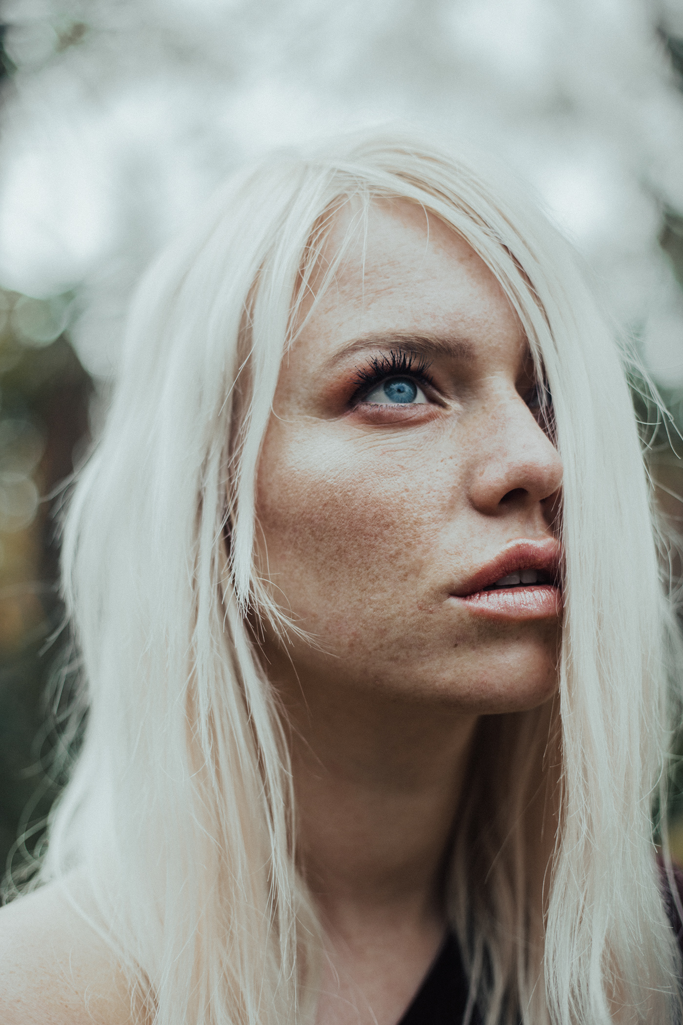 portrait model freckles white hair foreign people female Beautiful Blue Eyes Nature