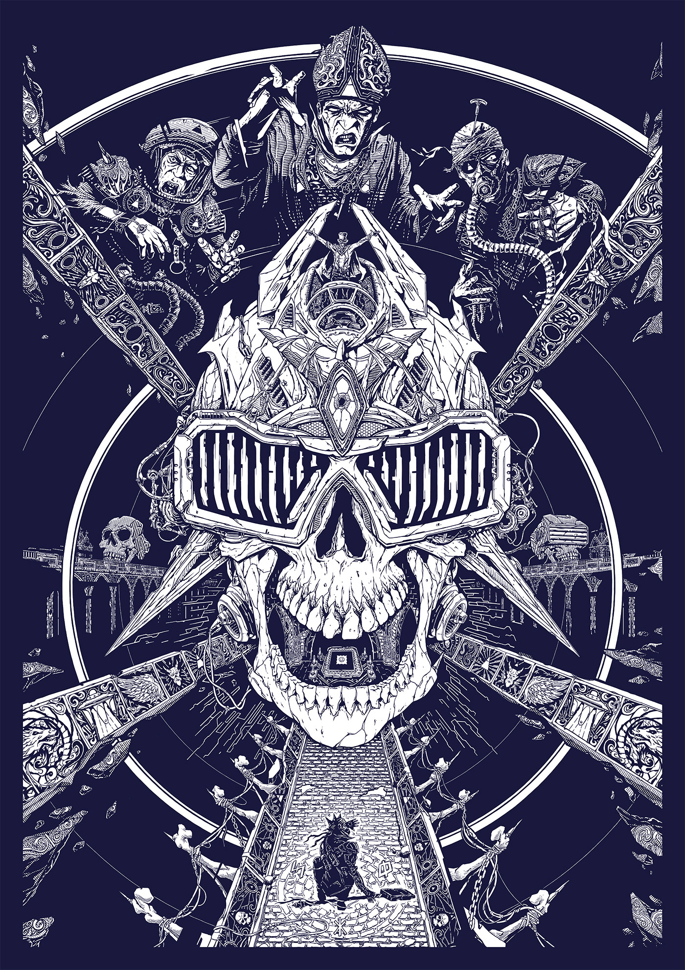 mythology Drawing  skull Cyberpunk darkart vr VirtualReality design monochrome