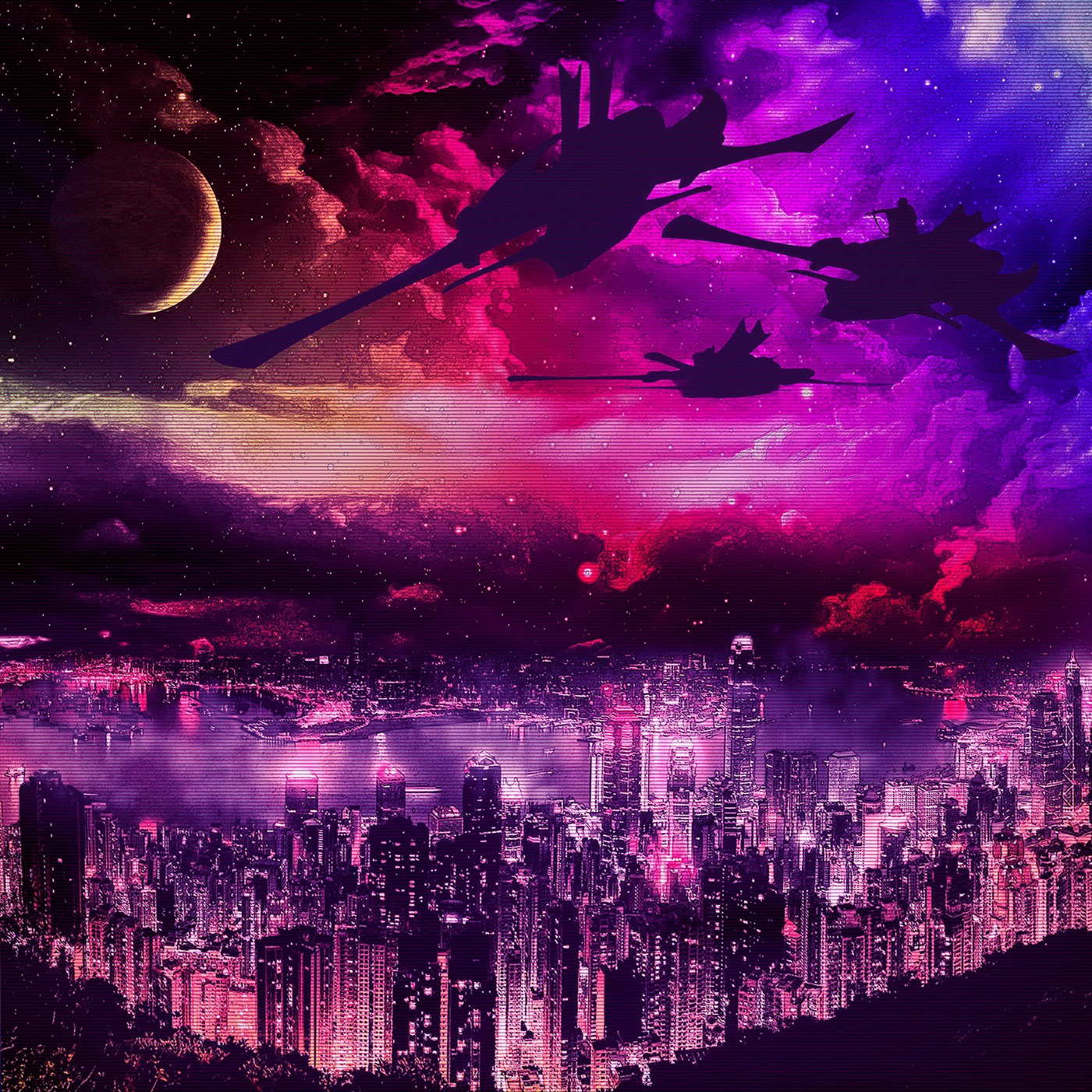 SYNTH Retro Spacesynth newretrowave darkwave cover Scifi art Original Planets city alien fantasy dream originalart