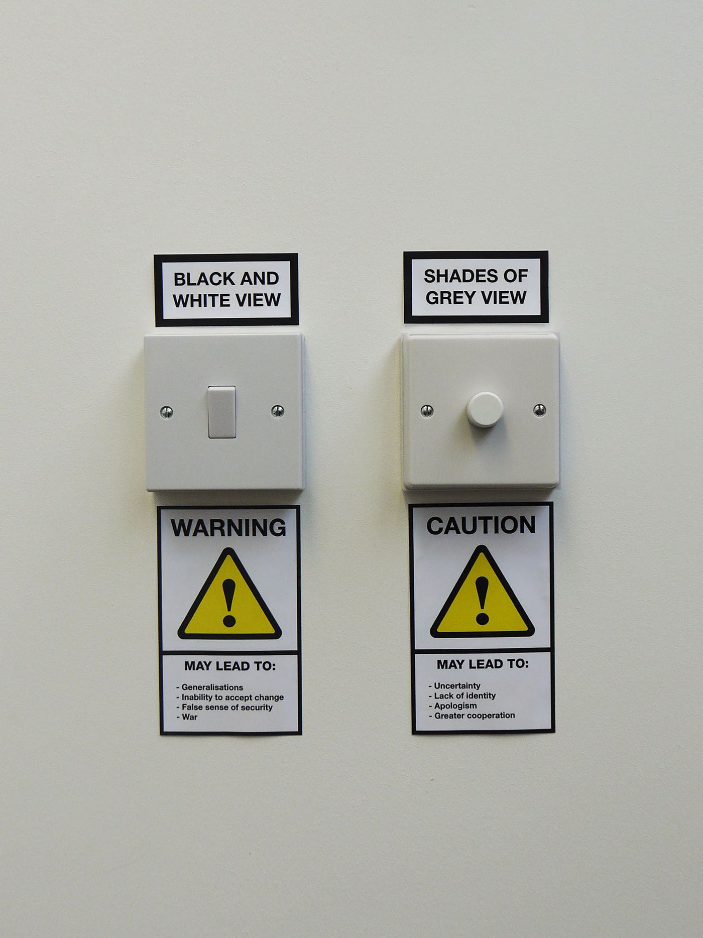 Exhibition  matters personal craig oldham light switch stickers black White Exhibition Design  installation