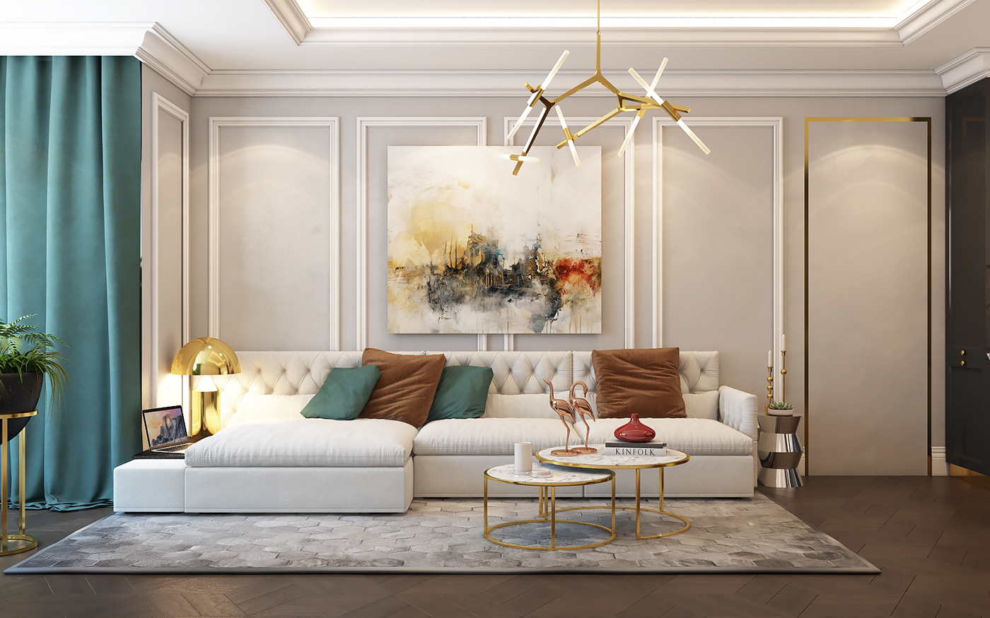 Interior design apartments Luxury Design frigerio furniture painting   gold Minotti roll&hill copper black kitchen 