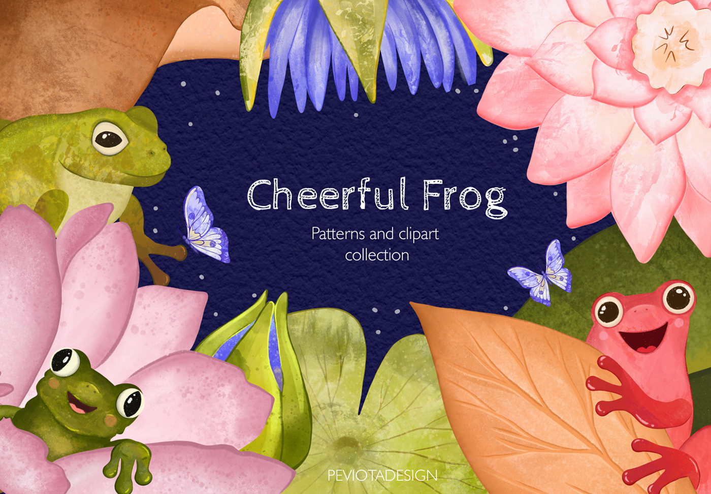pattern frog garden watercolor seamless fabric design toad Character digital illustration Graphic Designer