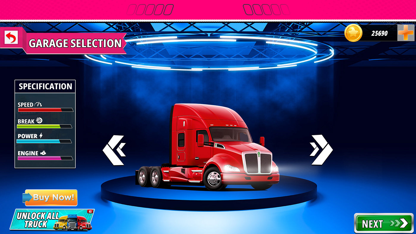 Truck euro ui design UI/UX simulation game euro truck simulator Carparking Render 3D