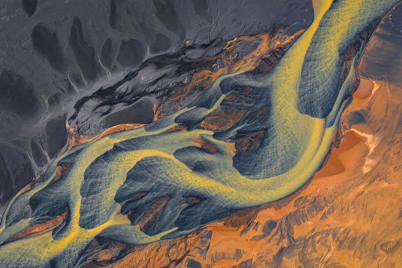 abstract Aerial art flow glacier iceland Landscape river water yellow
