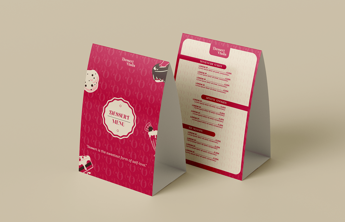 Menu card for the Brand Design for a confectionary and dessert brand.