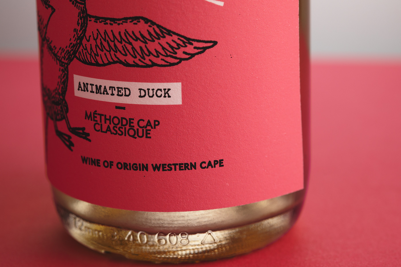 Champagne wine Label label design pink south africa duck Methode Cap Classique
