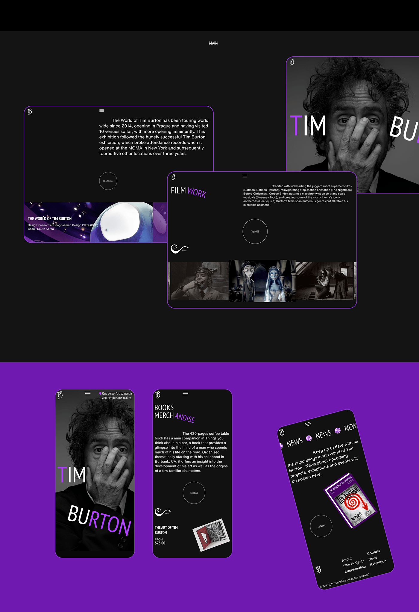 dark director Tim Burton ui design UI/UX user interface Web Website Design