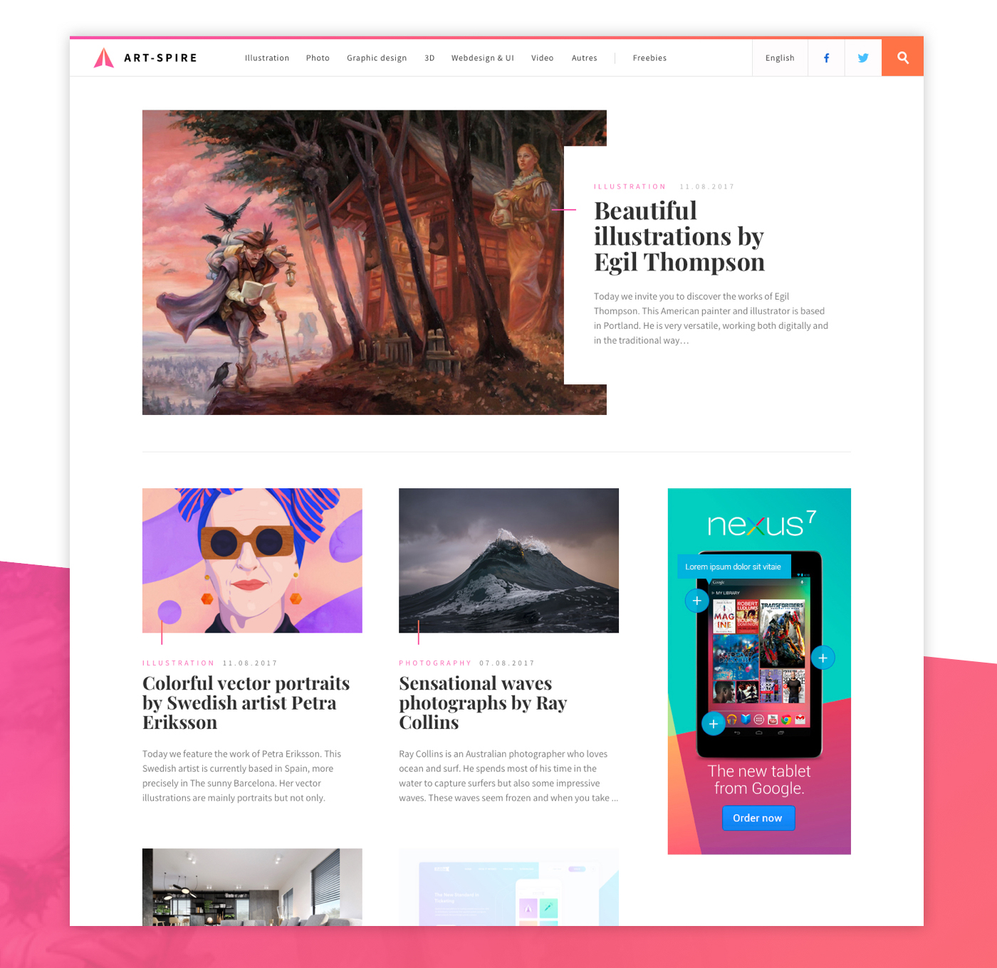 Webdesign Blog UI Interface inspiration pink orange editorial ILLUSTRATION 