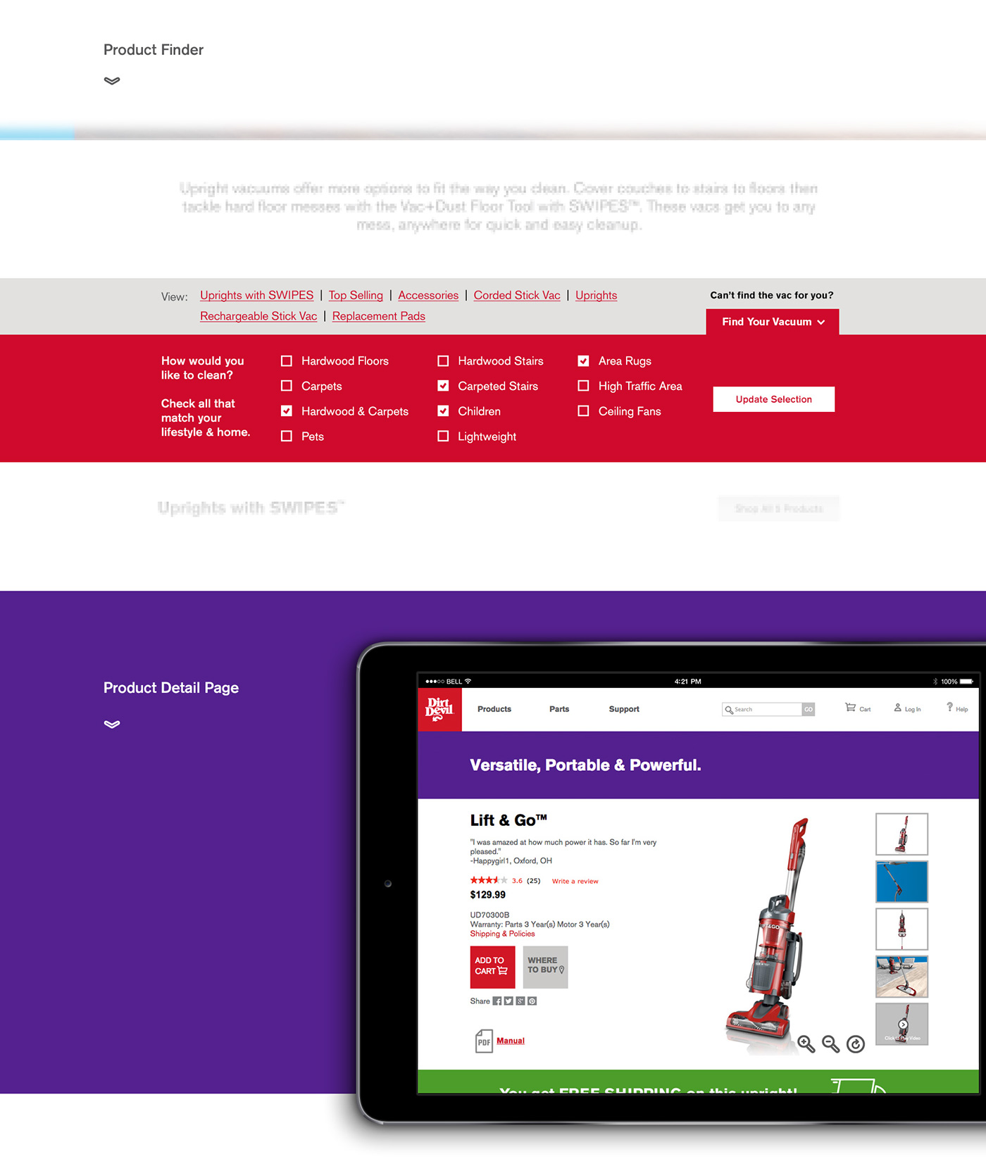 Web web site design Dirt Devil Responsive Design Responsive mobile design e-commerce vacuums