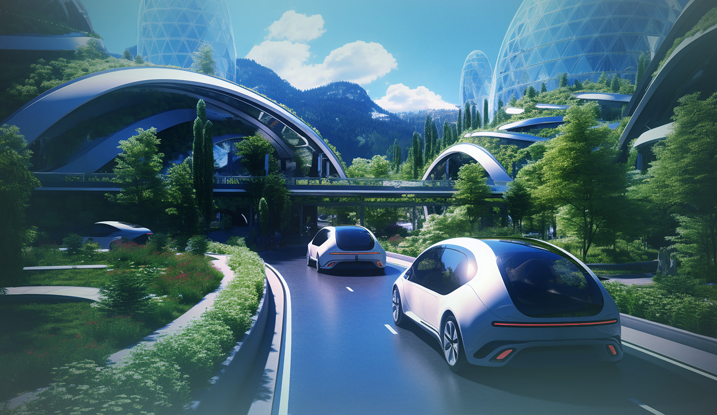 The city of the future with electric cars