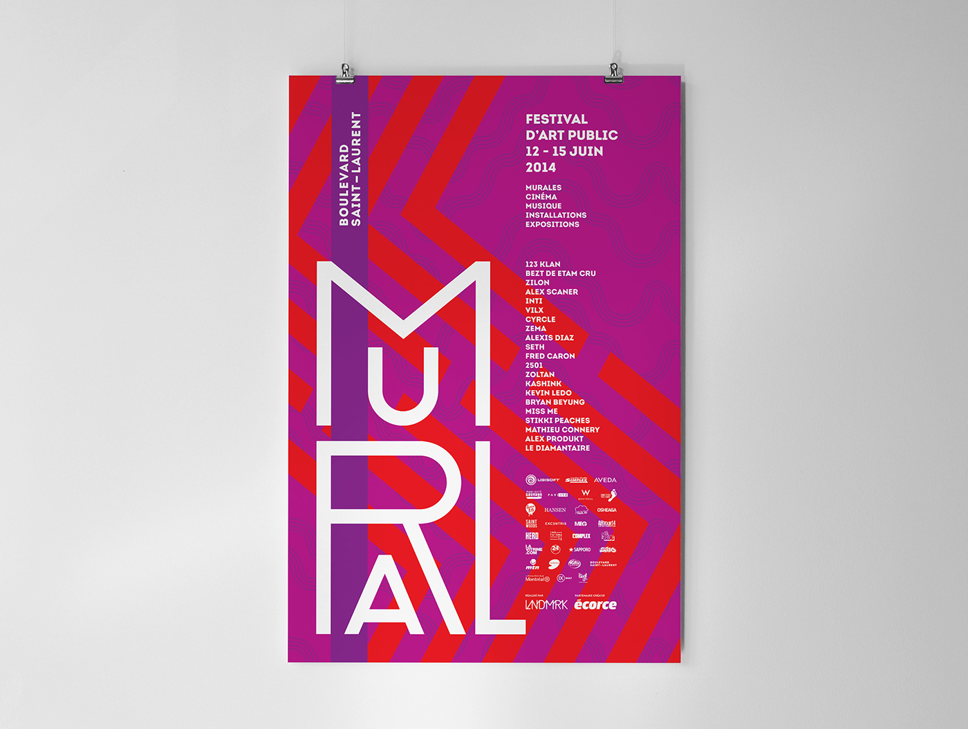 Mural identity Brunelle festival poster Event maxime graphic design pattern red purple