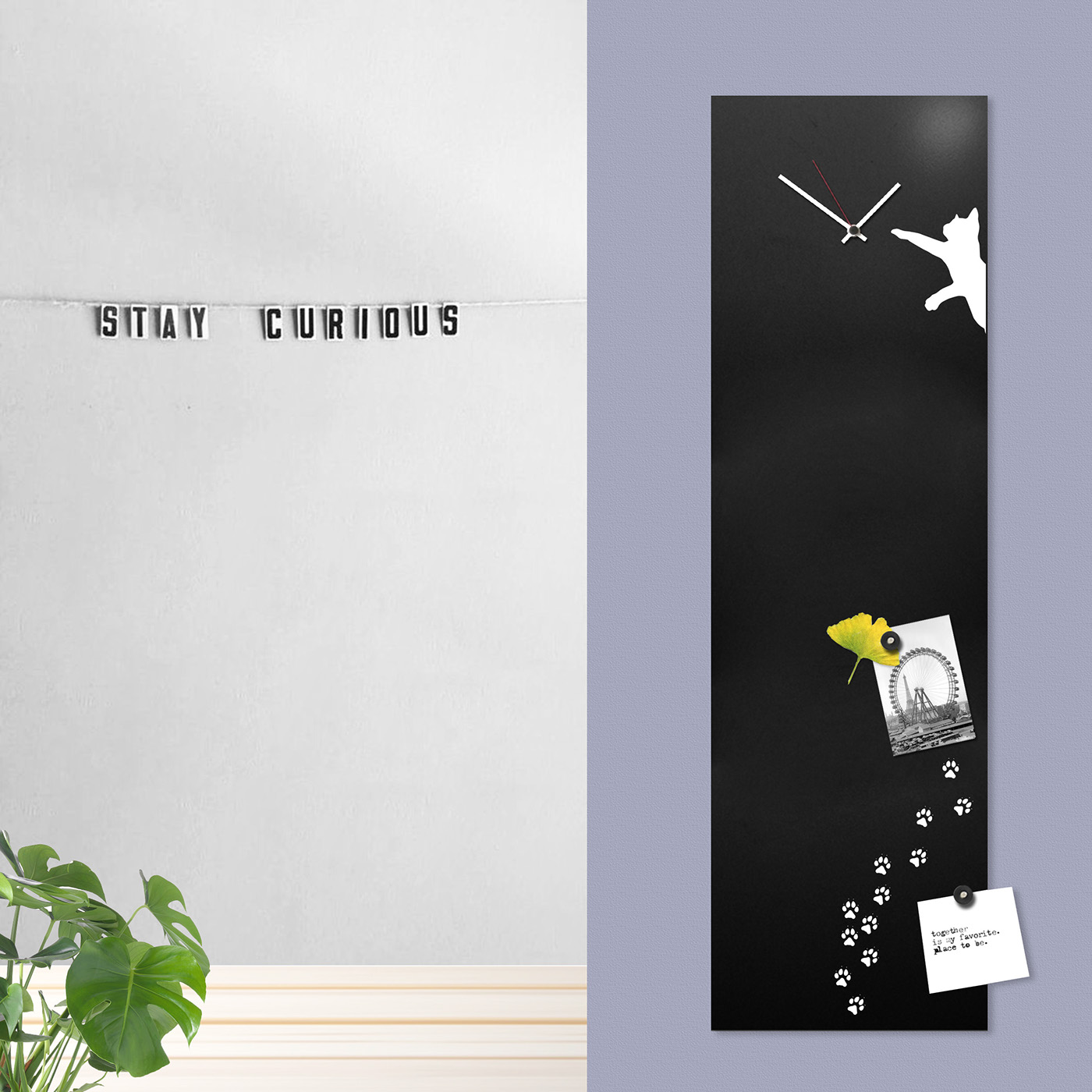 Cat clock design magnetic board memo board minimal clock Black Cat gatto nero cat tracks
