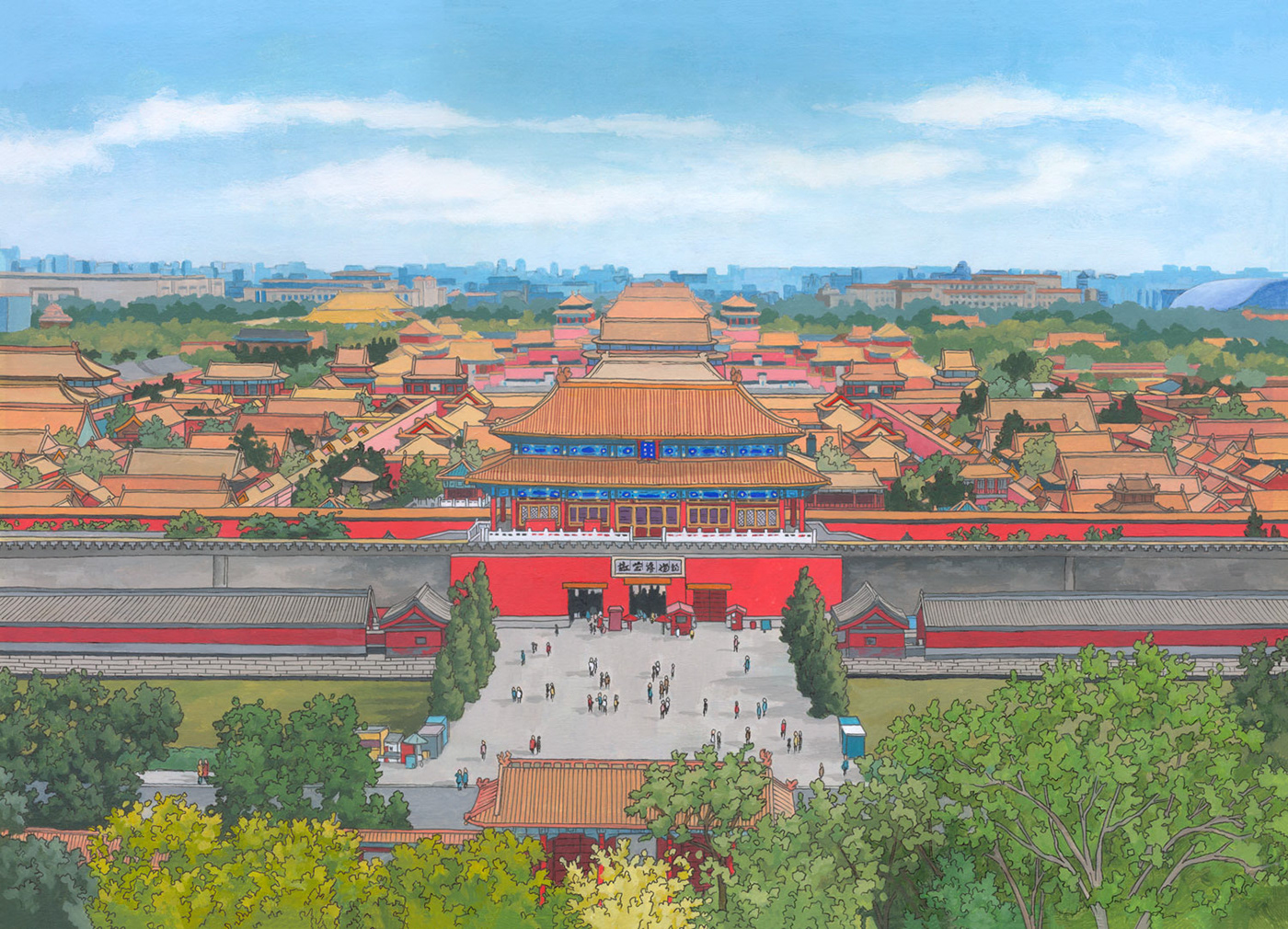 beijing Forbidden City China illustration travel illustration illustration by jonathan Artist Jonathan Chapman painting  