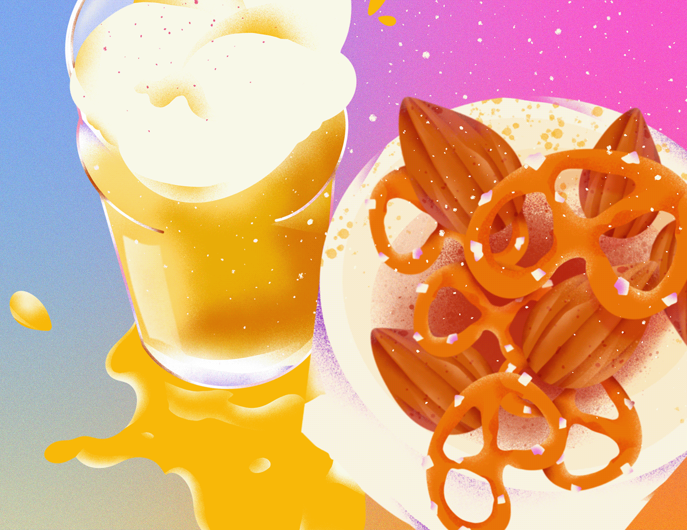 Aperitif snack editorial artwork colorful Editorial Illustration beer