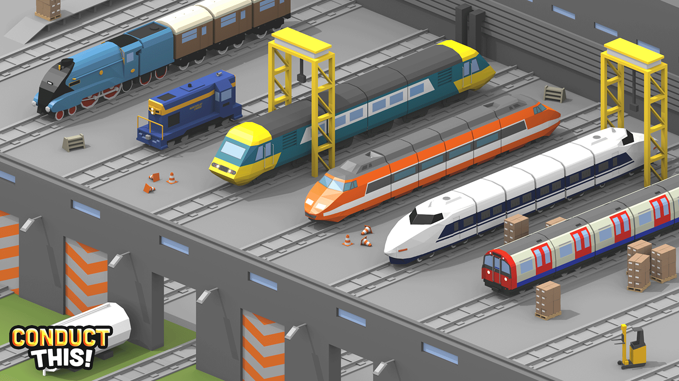 low-poly train depot game Isometric blender