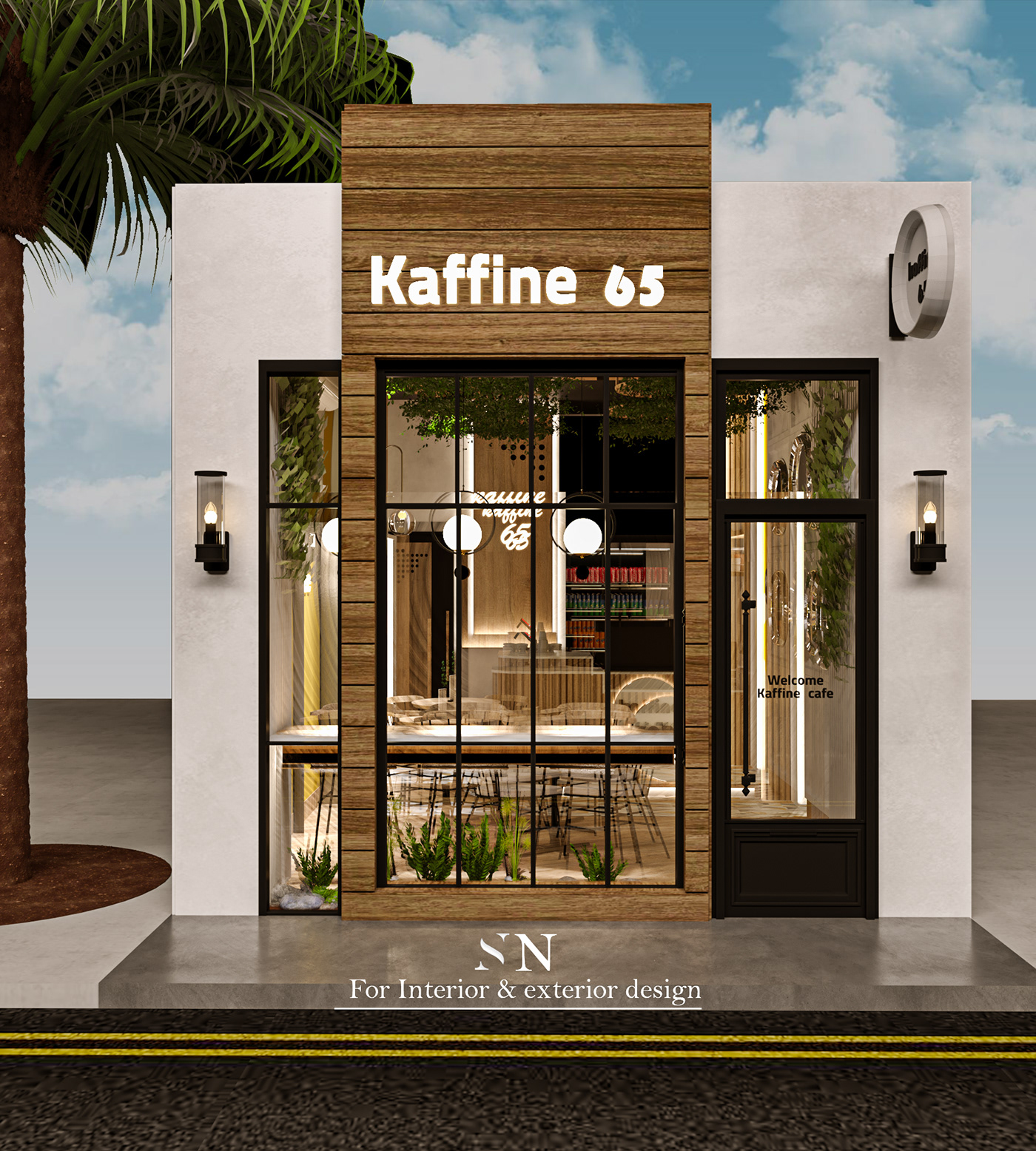3D cafe corona design exterior indoor Interior Outdoor restaurant visualization