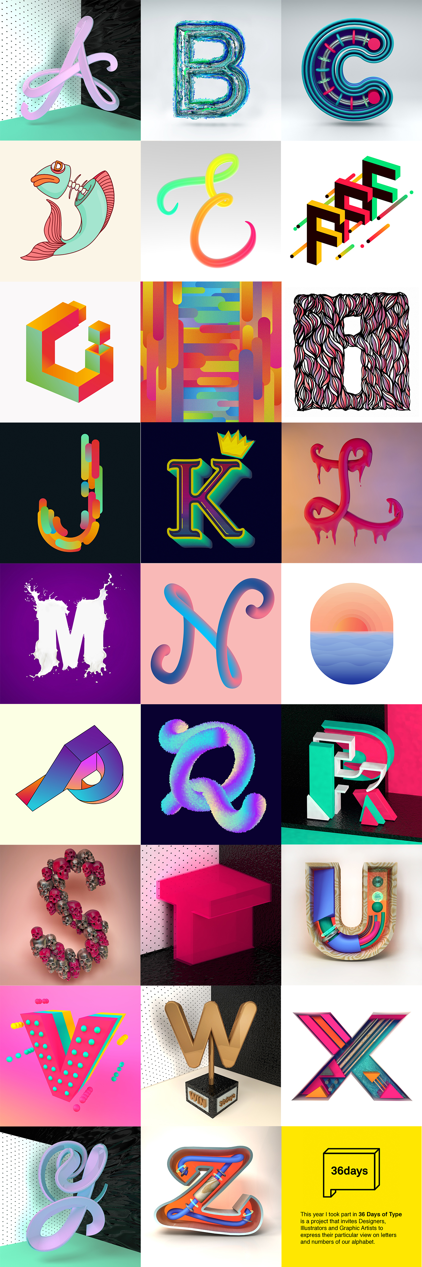 36daysoftype 3D cinema4d type c4d letter colors geometric 3DType photoshop Illustrator lettering