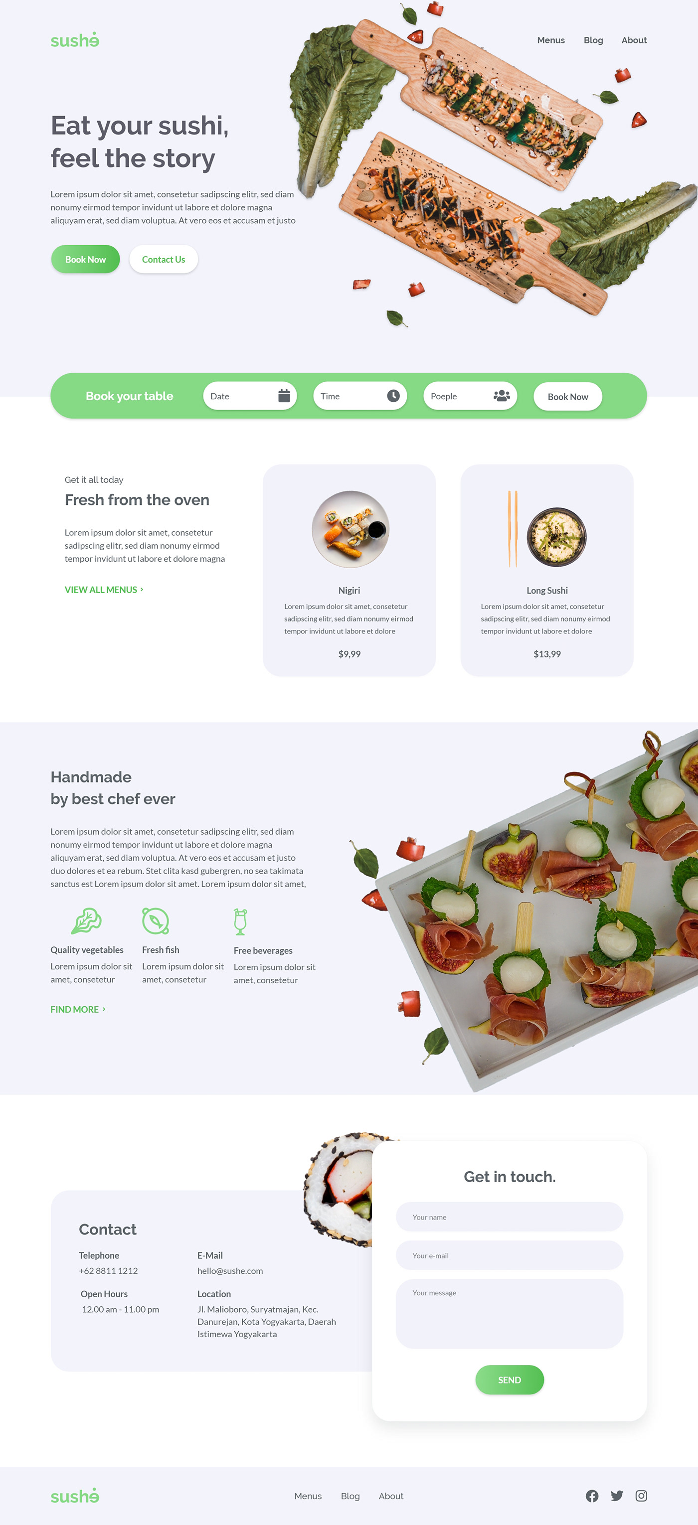 landing page restaurant sush typography   UI ux Web Design  Website