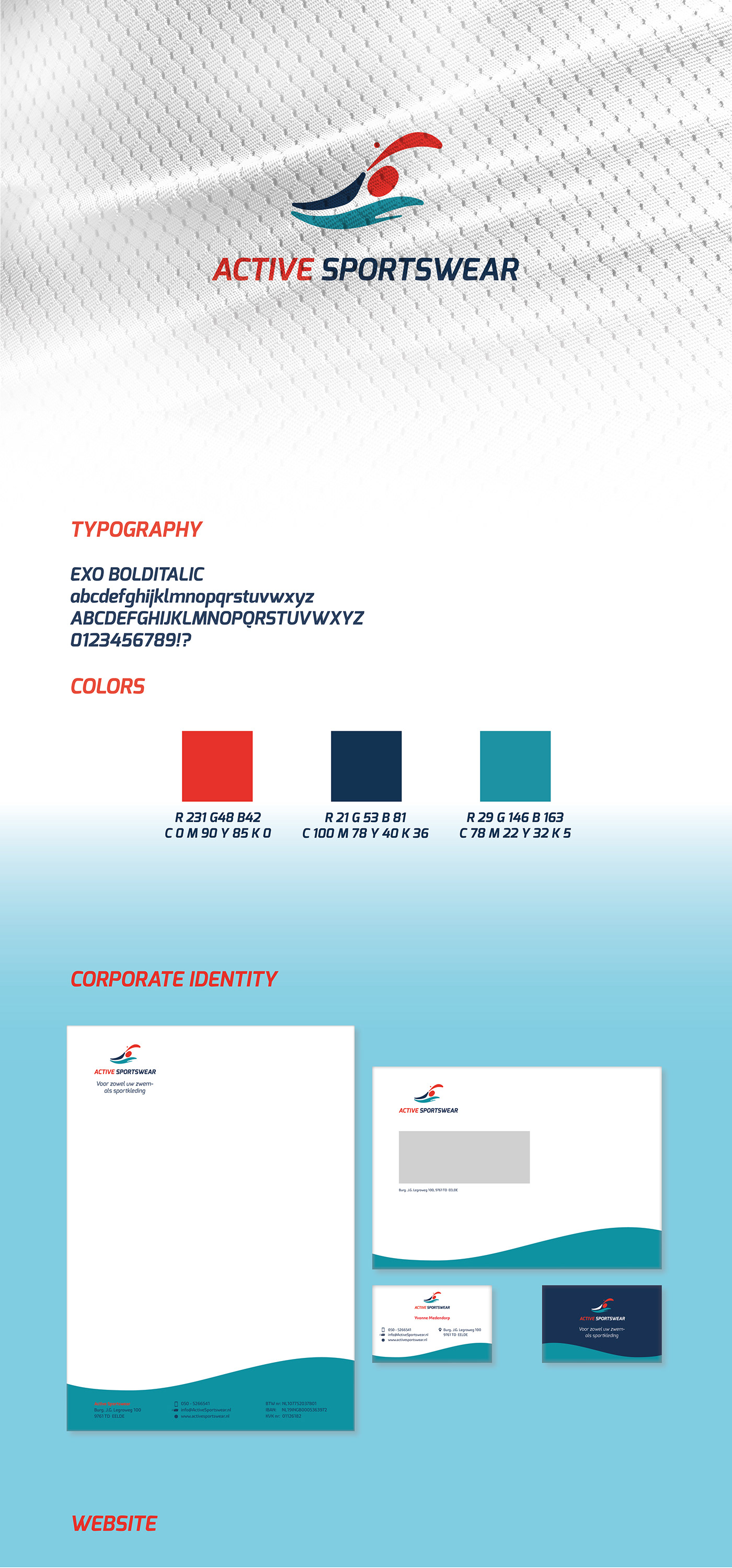 corporate identity Active sport wear swim branding  Web Website design