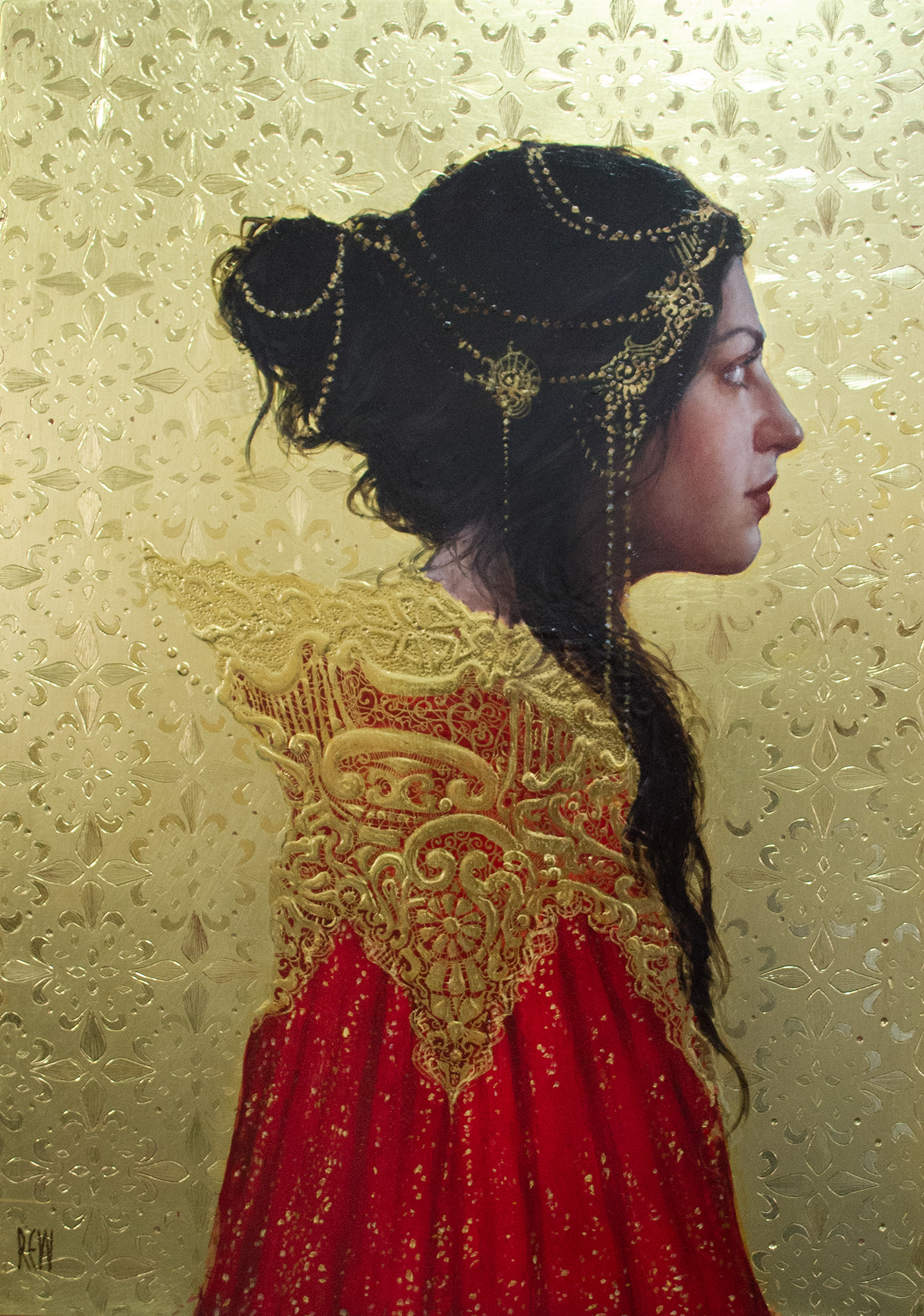 Gold leaf oil painting