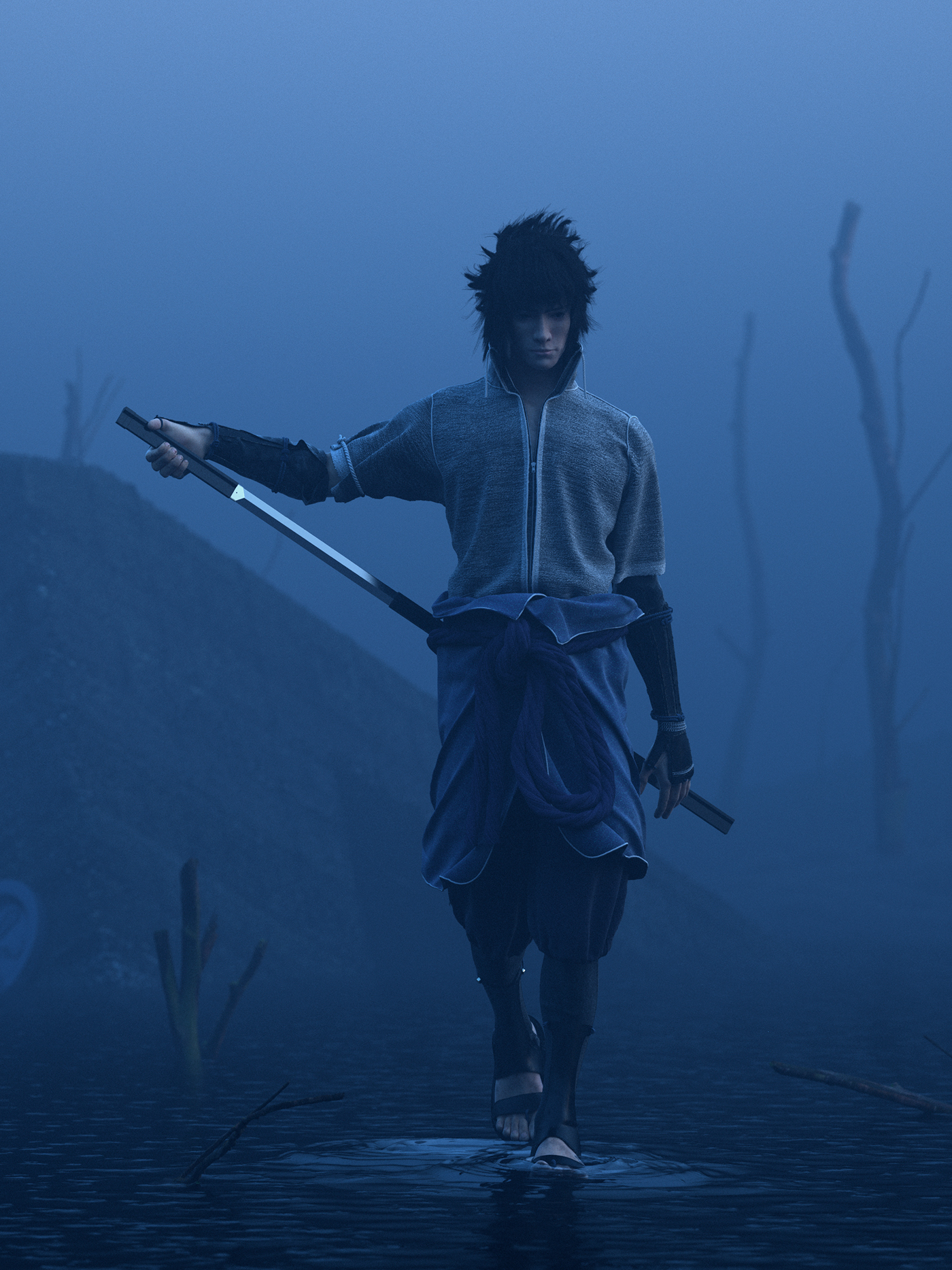 ninja characters naruto sasuke mist fog lake ruins