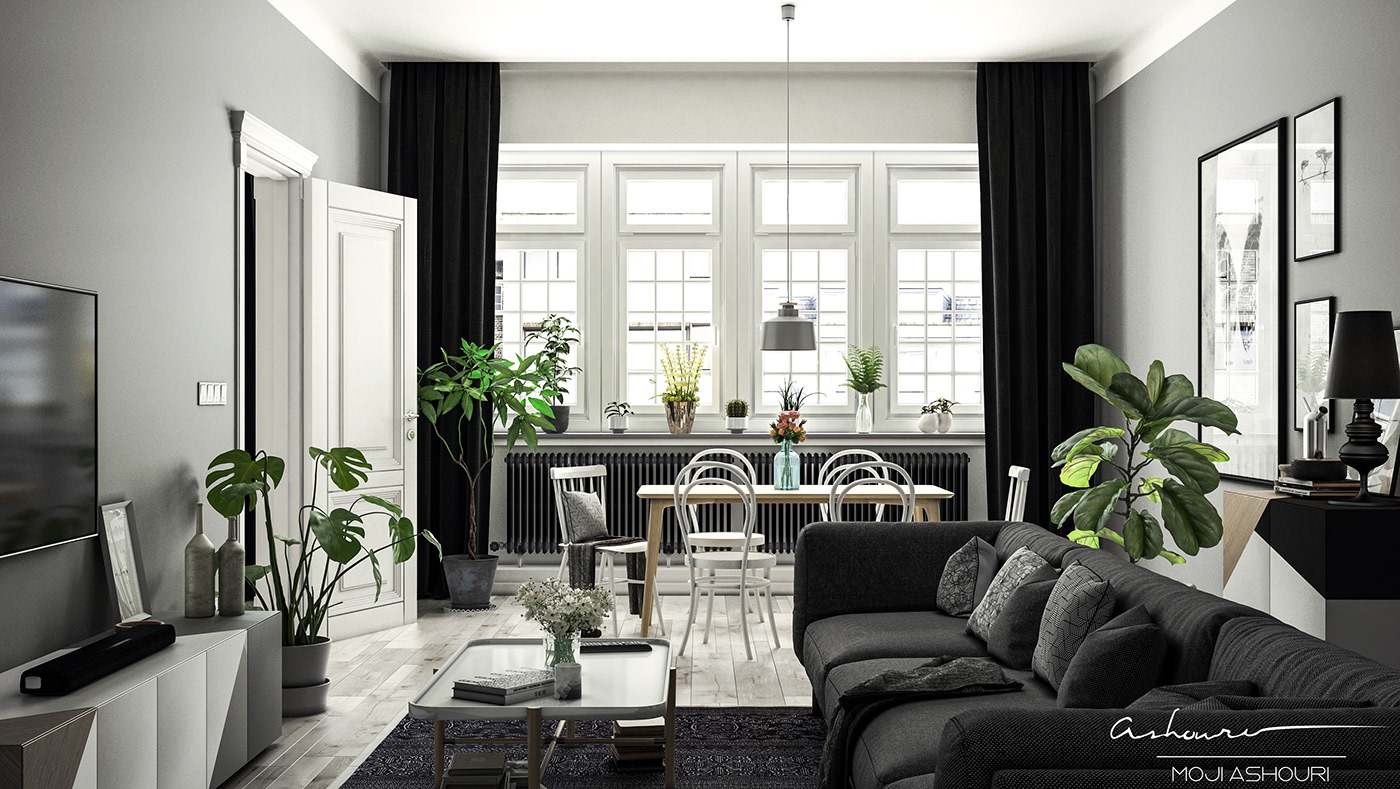 Scandinavian interiordesign CGI 3drendering rendering visualization grey color