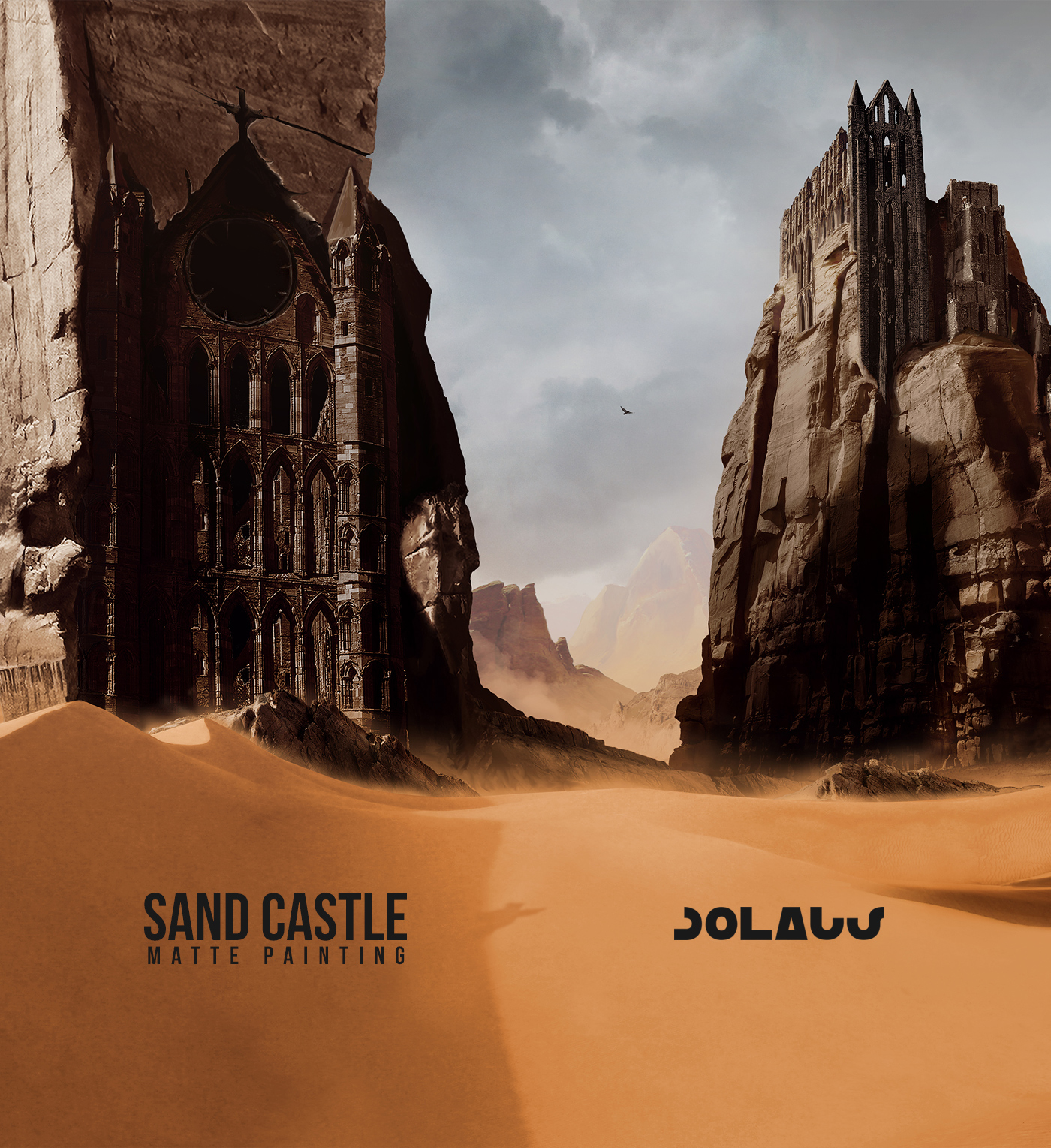 digital 2d fantasy Matte Painting cathedral environments desert