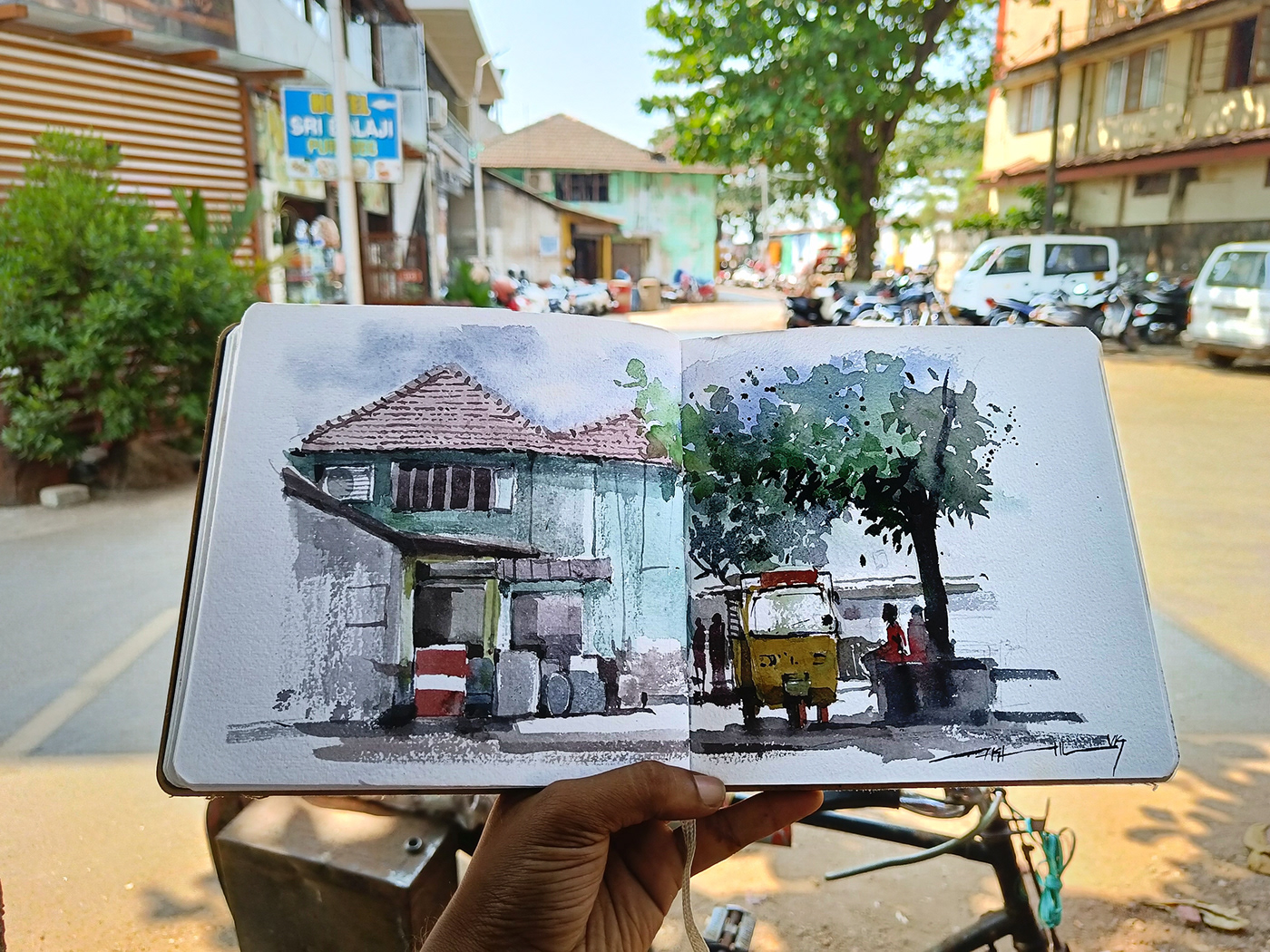 AKHIL VK art by akhil outdoor painting plein air Plein air painting Plein air watercolor sketchbook Travel Painting urban sketching