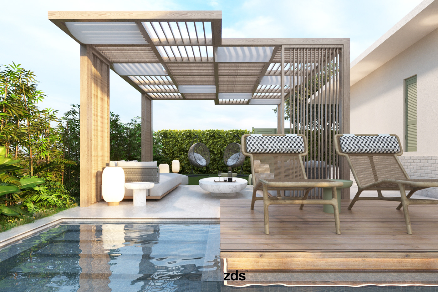 Outdoor Nature summerhouse interior design  architecture Render visualization 3ds max corona archviz