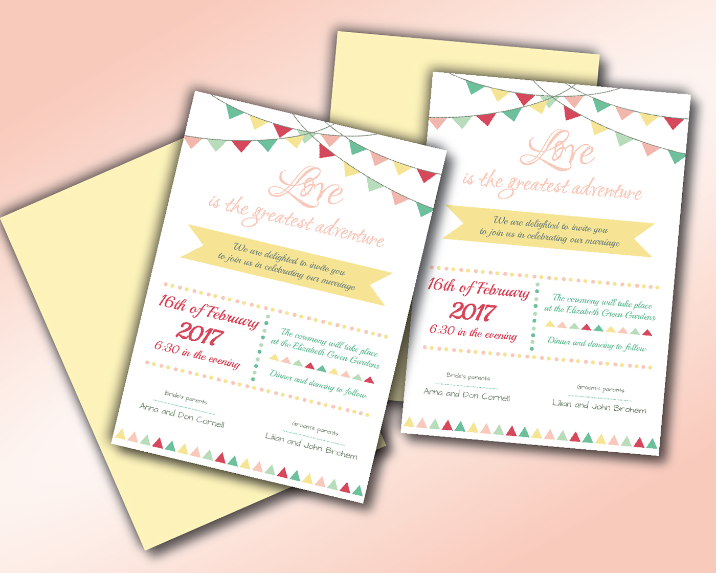 wedding set invitation suite pattern colorful graphic Summer Design summer pattern fun design