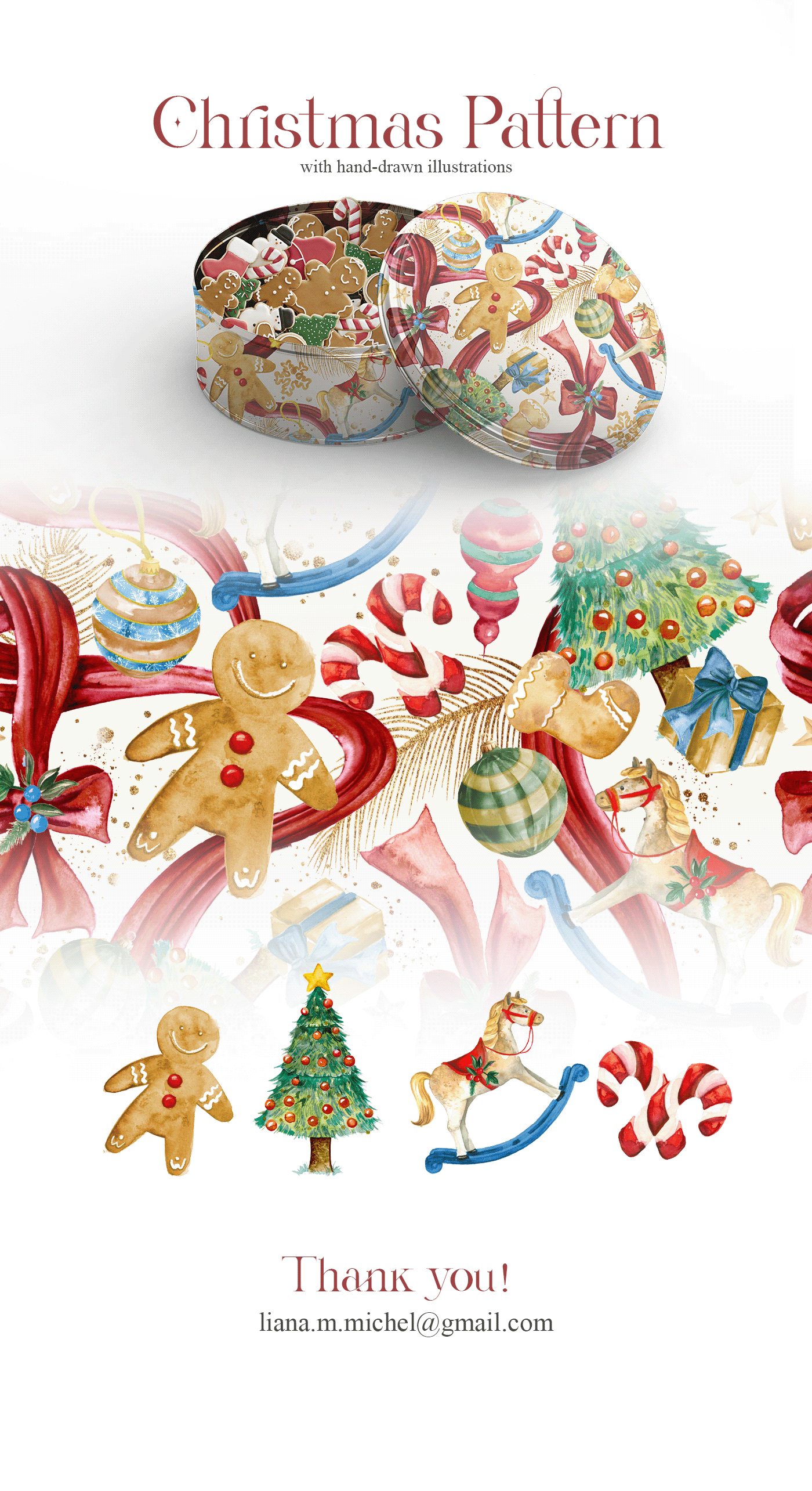 Christmas pattern Illustation watercolor