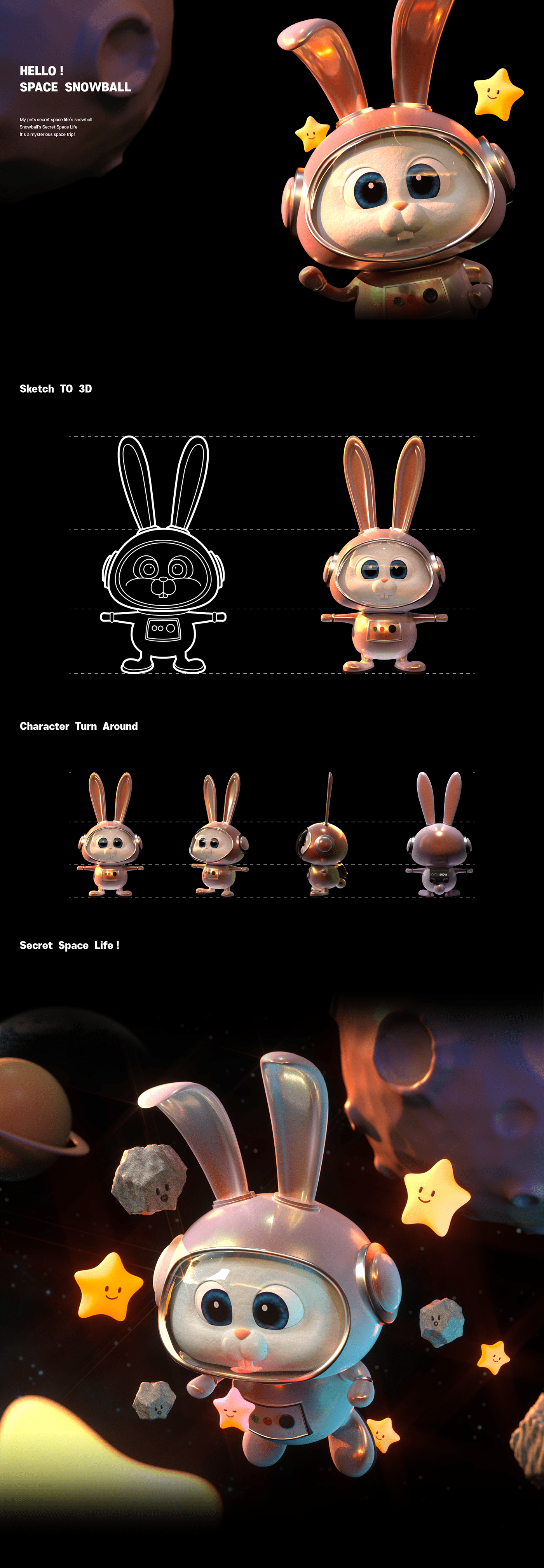 3D astronaut c4d Character motion graphics  rabbit snowball Space 