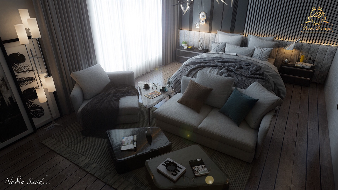 3dmax Interior design master bedroom modern architecture lighting bedroom nadia saad Rosetta design