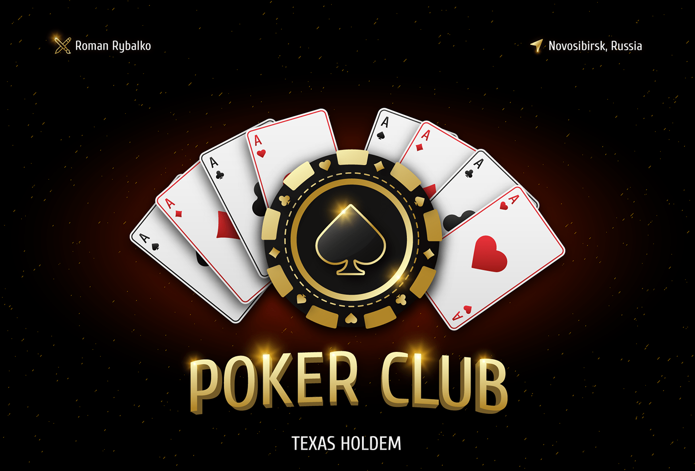 Poker tournament banner. Poker logo with playing card suit chip.