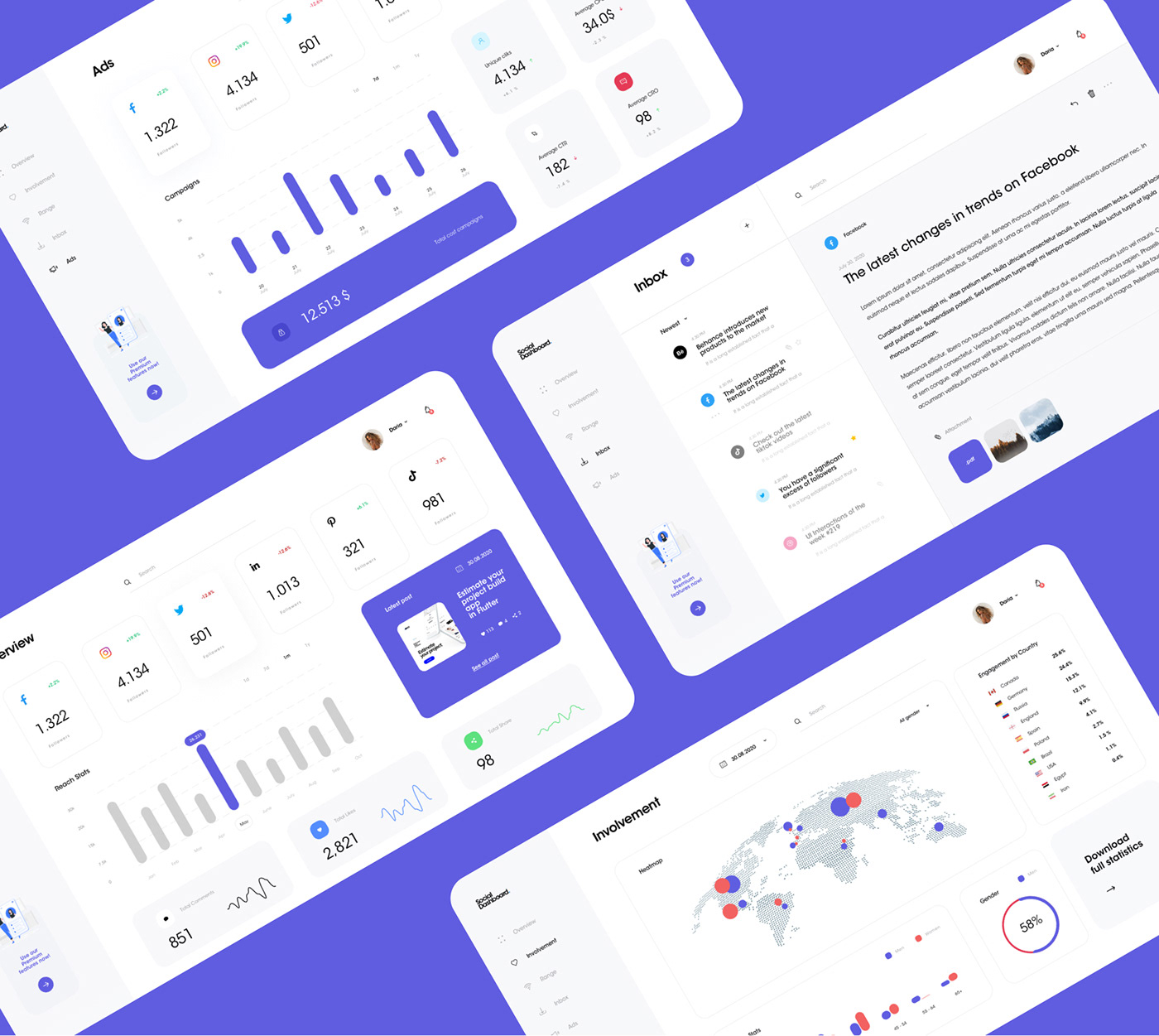 app clean dashboard manager product social media UI ux Web web page
