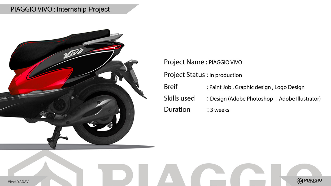 graphic design  industrial design  motorcycle design motorcycle show piaggio PIAGGIO VIVO Scooter Sticker Design Automotive design product design 