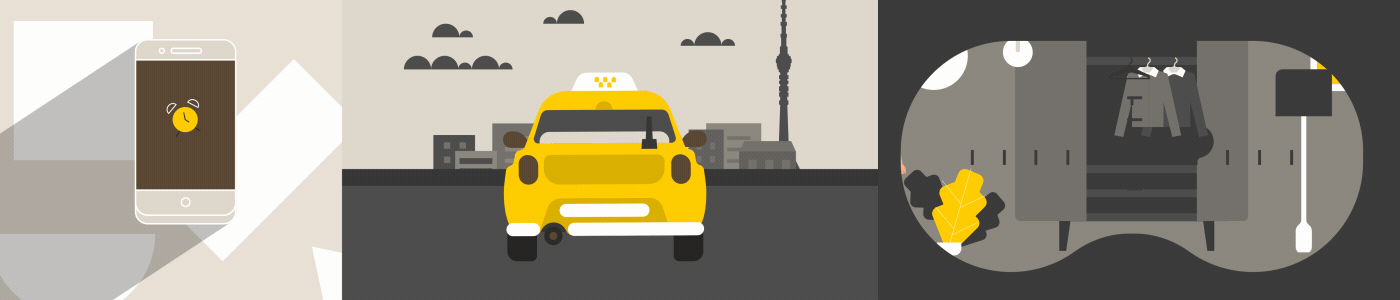flat 2D commercial taxi city Moscow application MORNING shapes