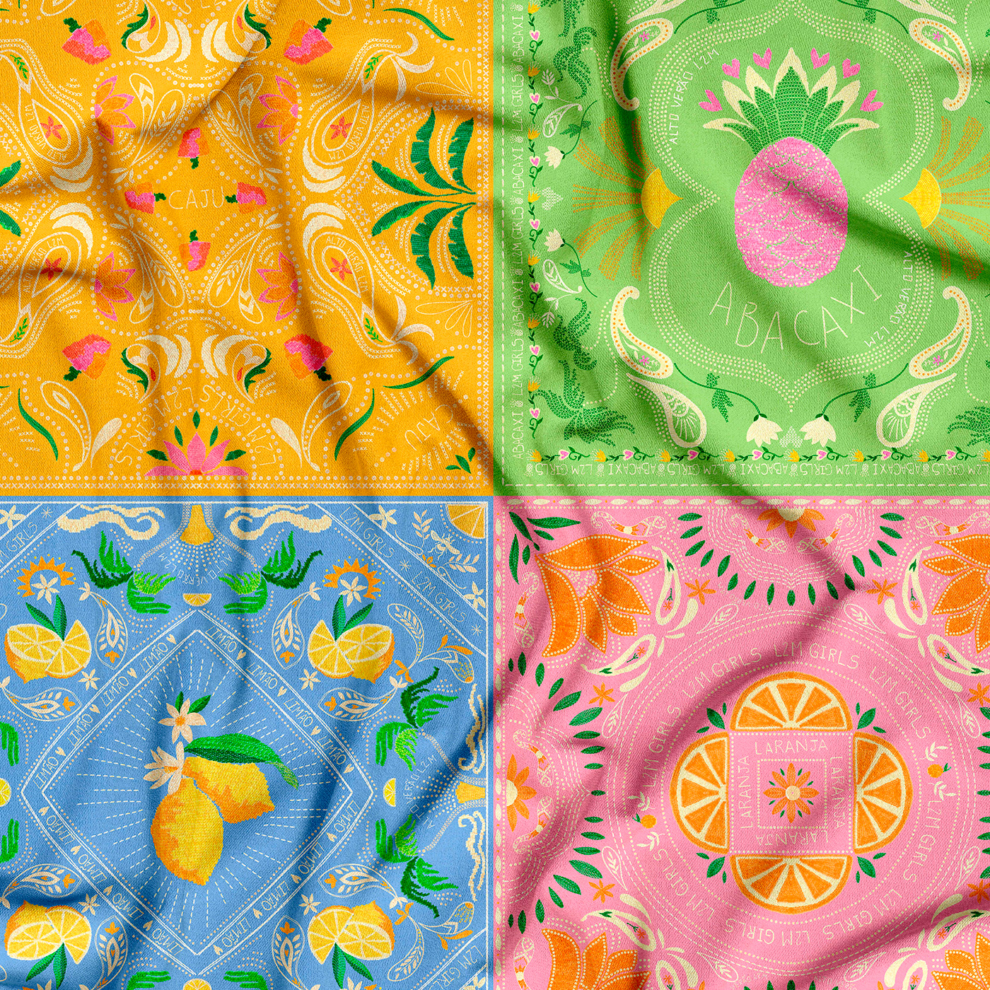 Fruit Embroidery textile design  Surface Pattern seamless pattern textile print design  summer swimwear