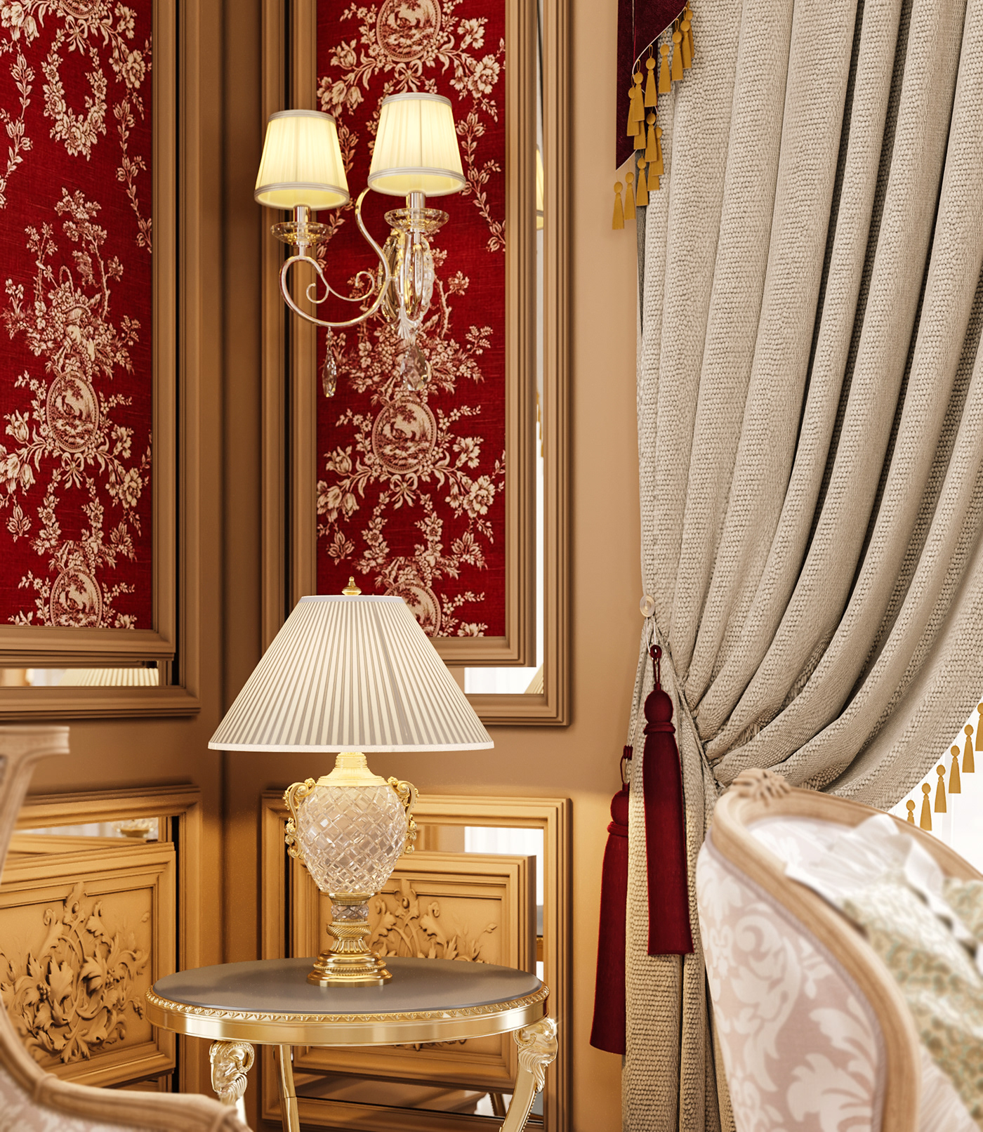 Classic interior design  designer design bedroom 3D Render details master bedroom architecture